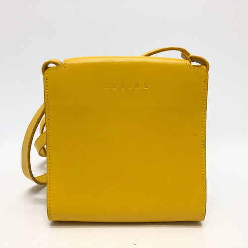 Celine Beige Yellow Leather Canvas Pochette Shoulder Bag