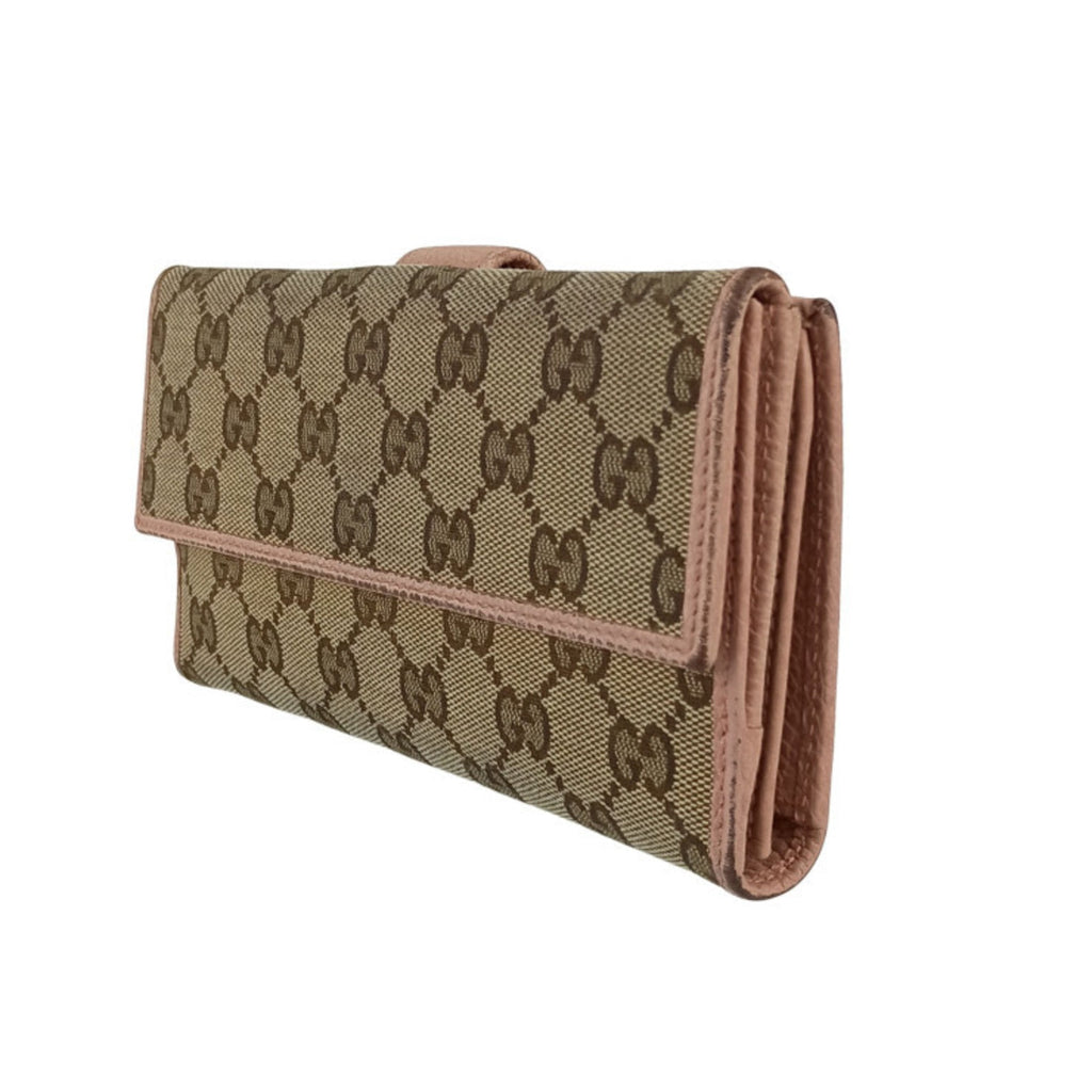 Gucci Beige Pink Gg Canvas Leather Long Wallet (Bi-Fold) (Pre-Owned)