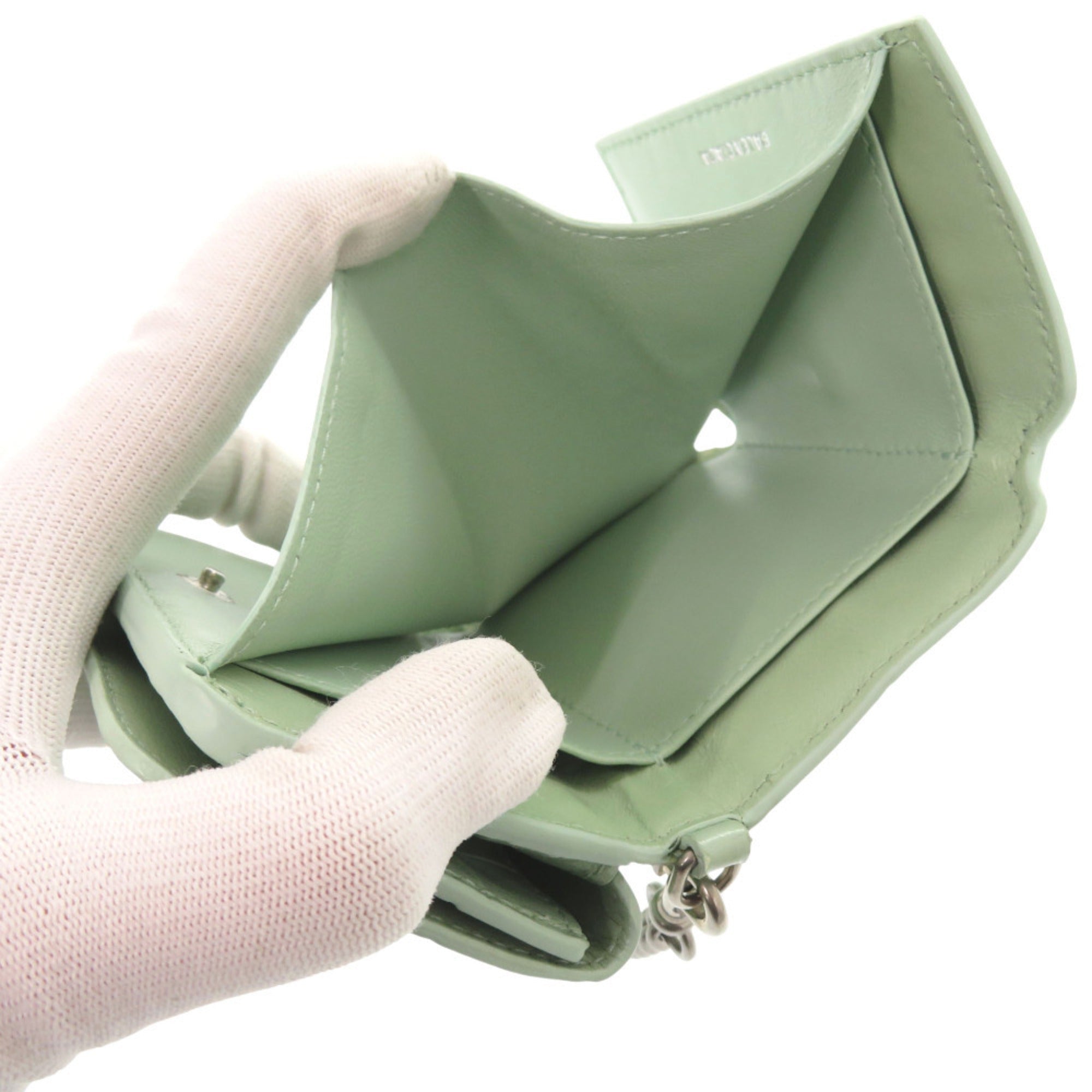 Balenciaga Green Leather Chain/Shoulder Wallet
