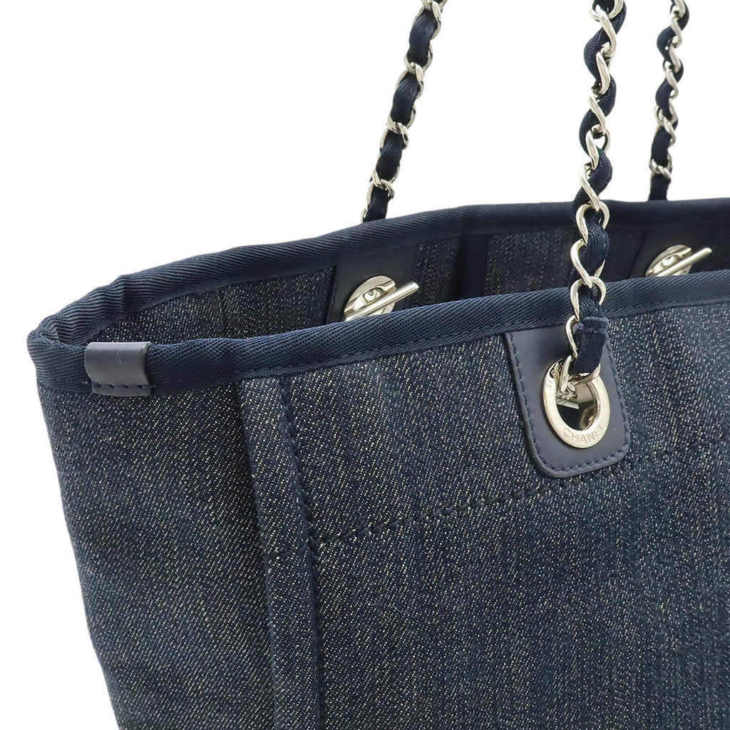 Chanel Navy Denim Leather Shoulder Bag Tote Bag