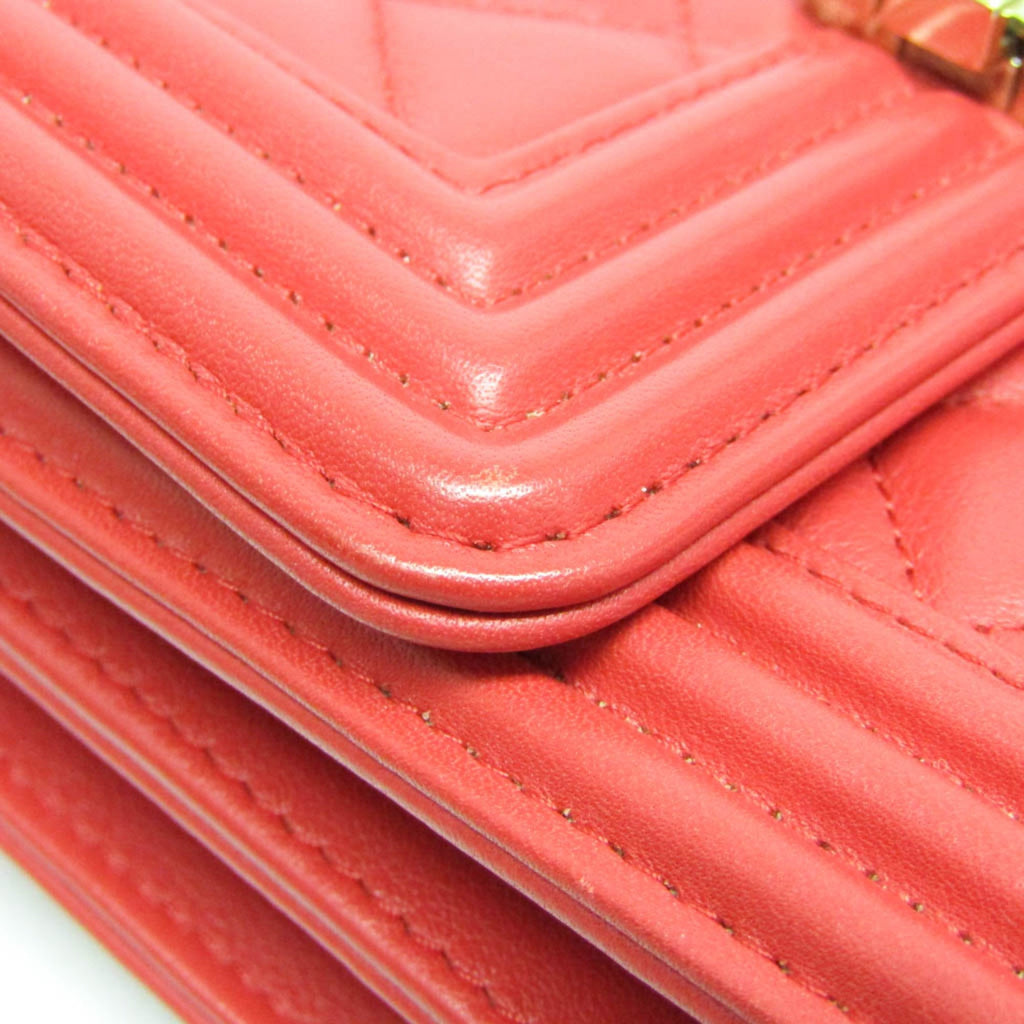 Chanel Boy Chanel Red Color Leather Shoulder Bag