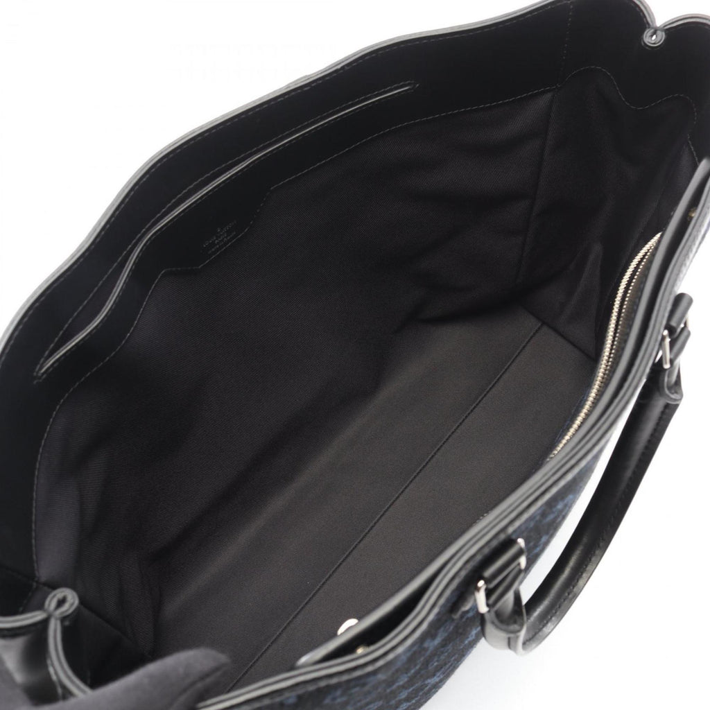 Louis Vuitton Black Leather Canvas Handbag Tote Bag