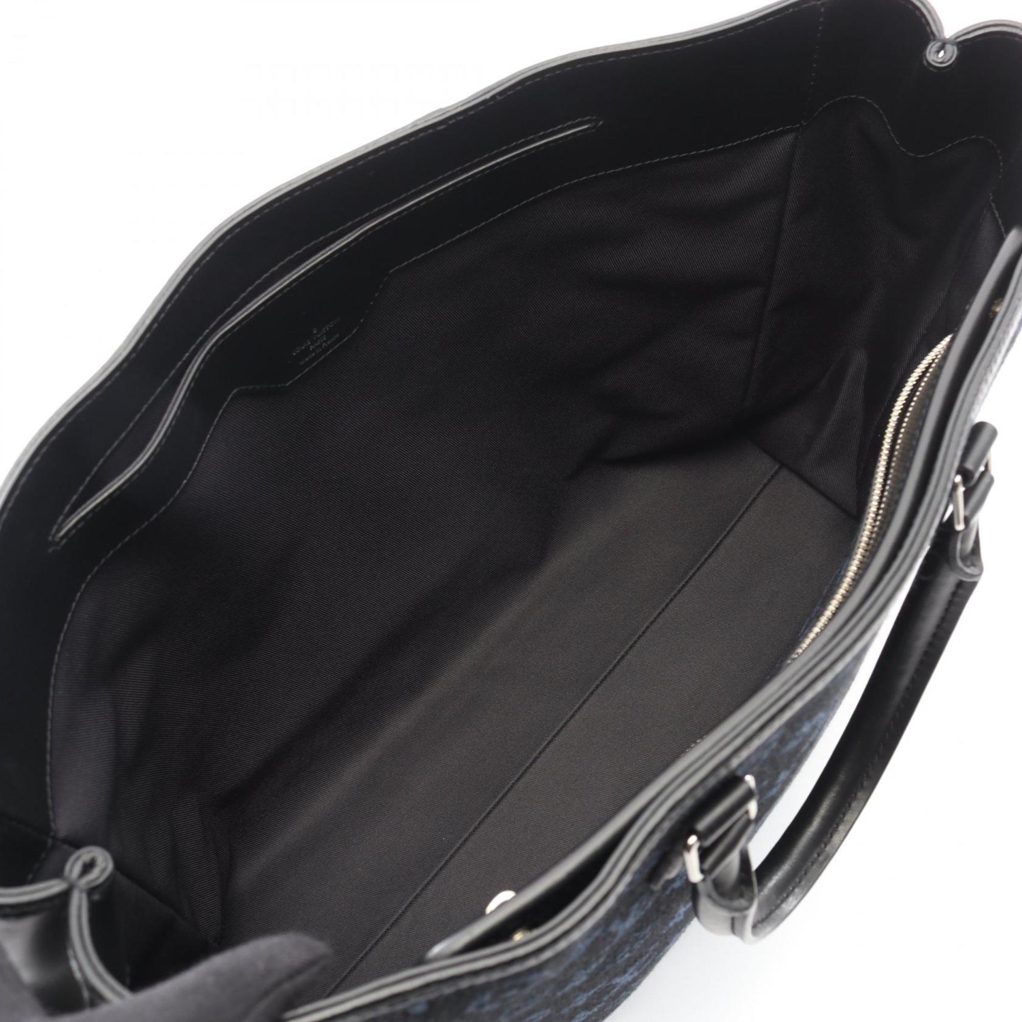 Louis Vuitton Black Leather Canvas Handbag Tote Bag