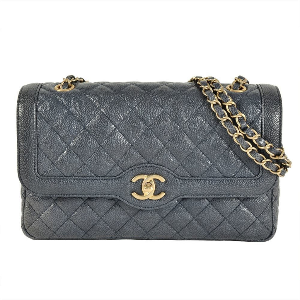 Chanel Blue Grained Calfskin Shoulder Bag