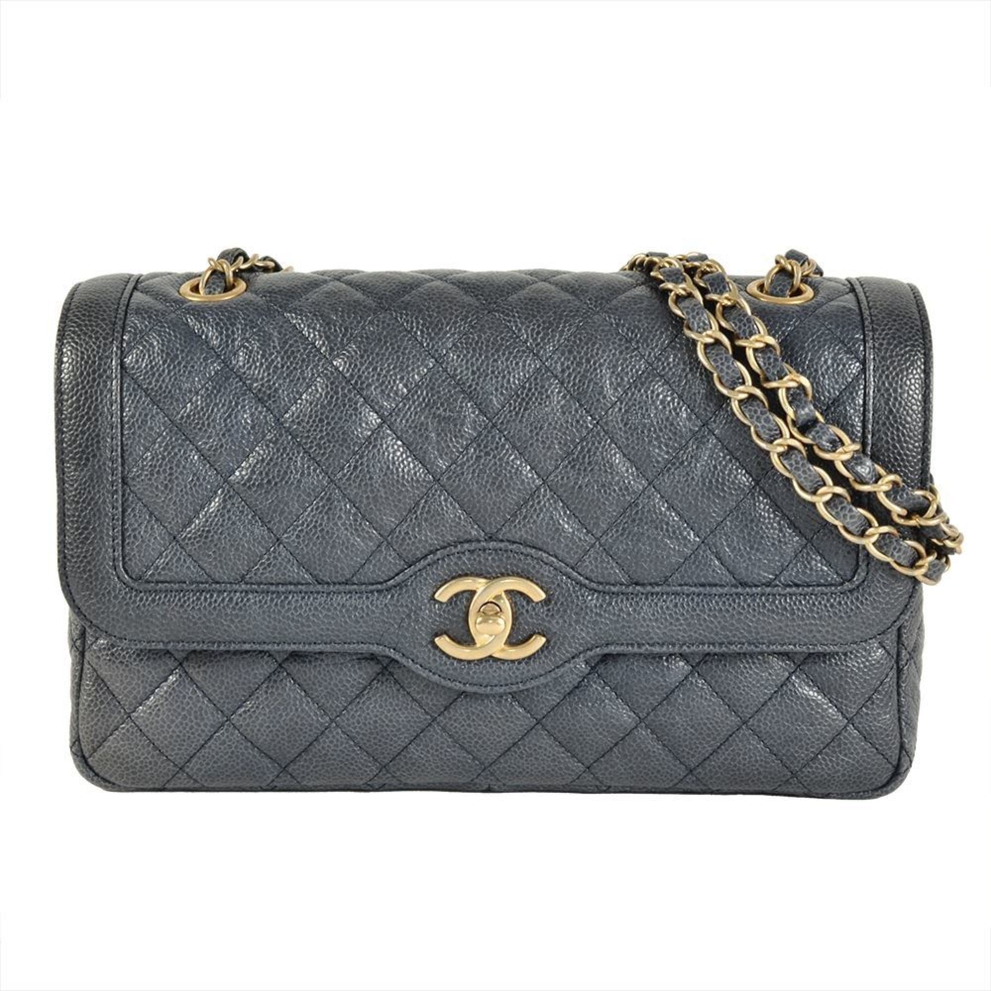 Chanel Blue Grained Calfskin Shoulder Bag
