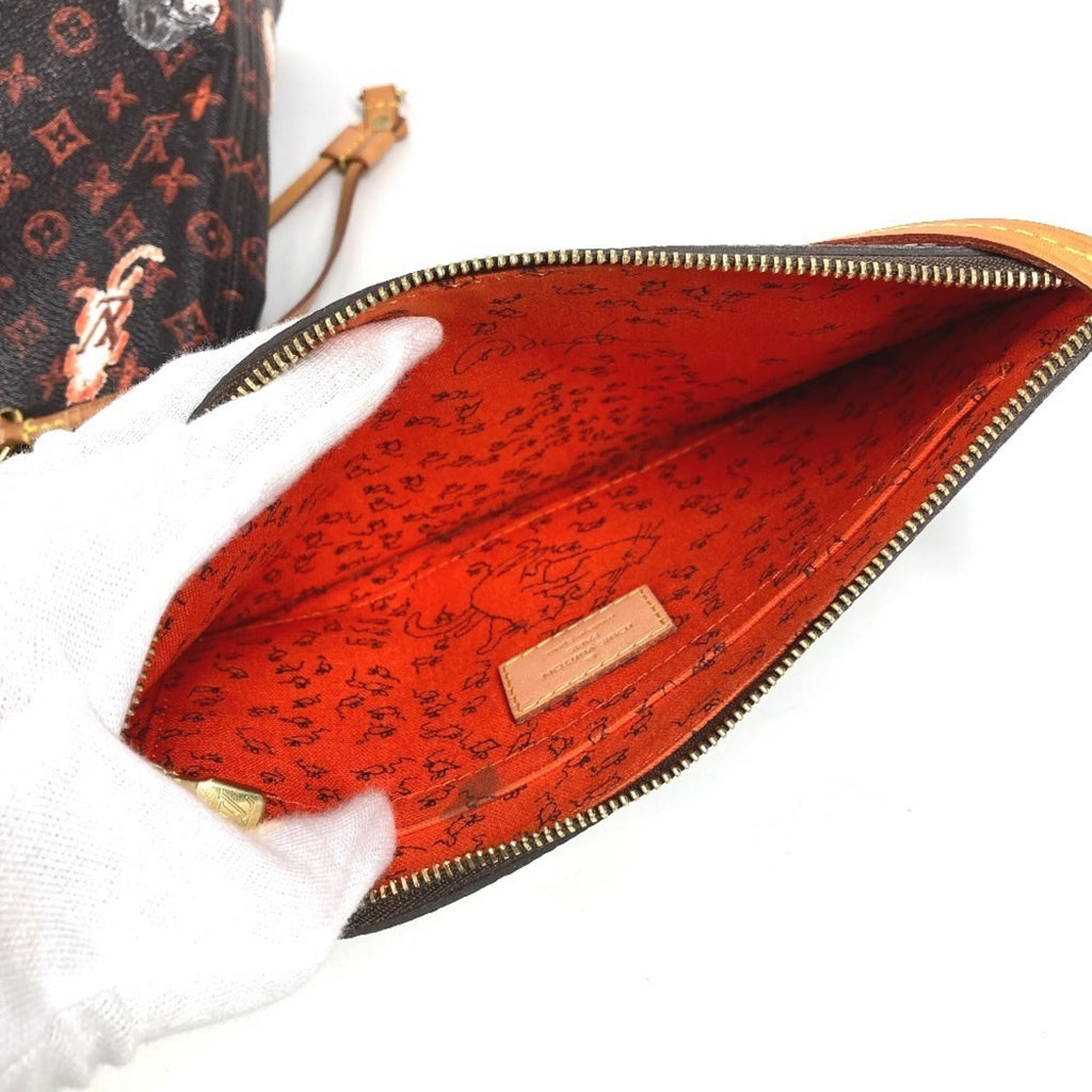 Louis Vuitton Brown Orange Monogram Leather Pouch Shoulder Bag Tote Bag