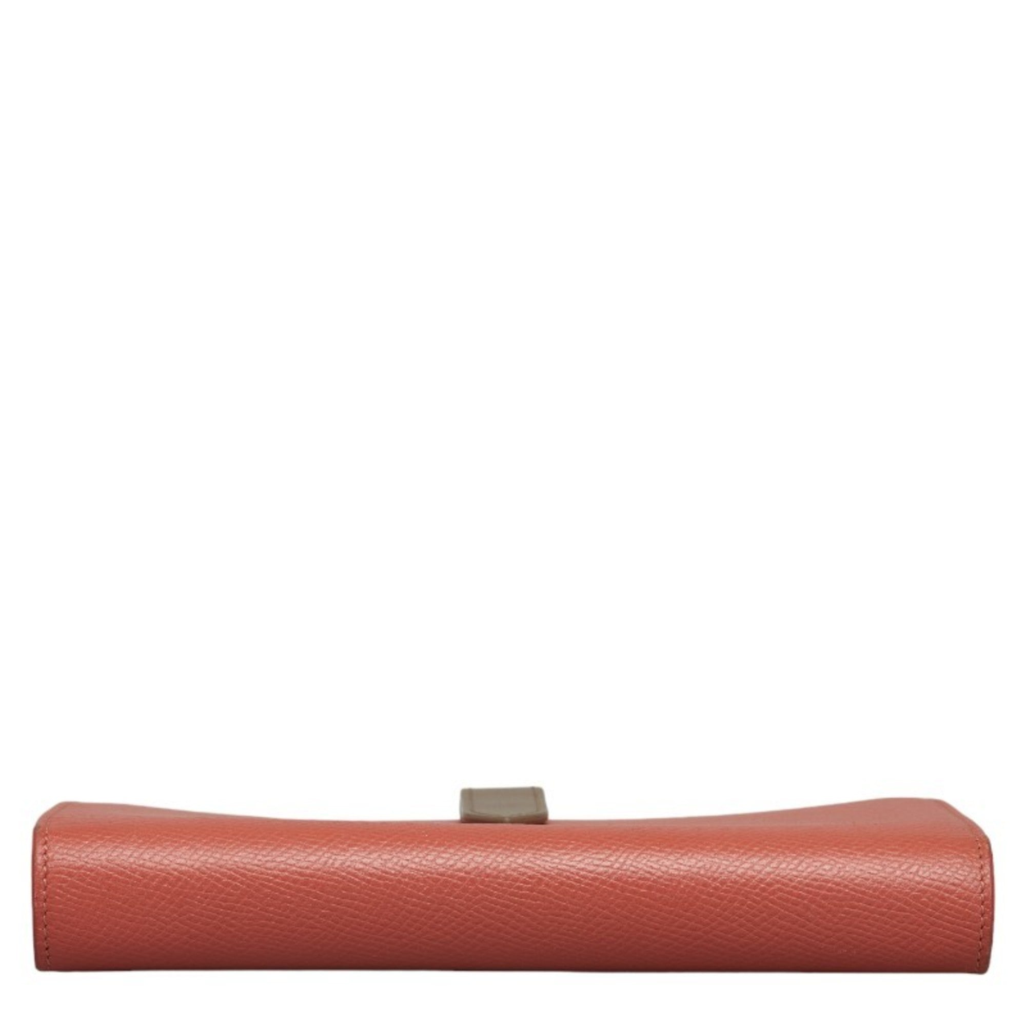 Celine Gray Pink Leather Long Wallet (Bi-Fold)