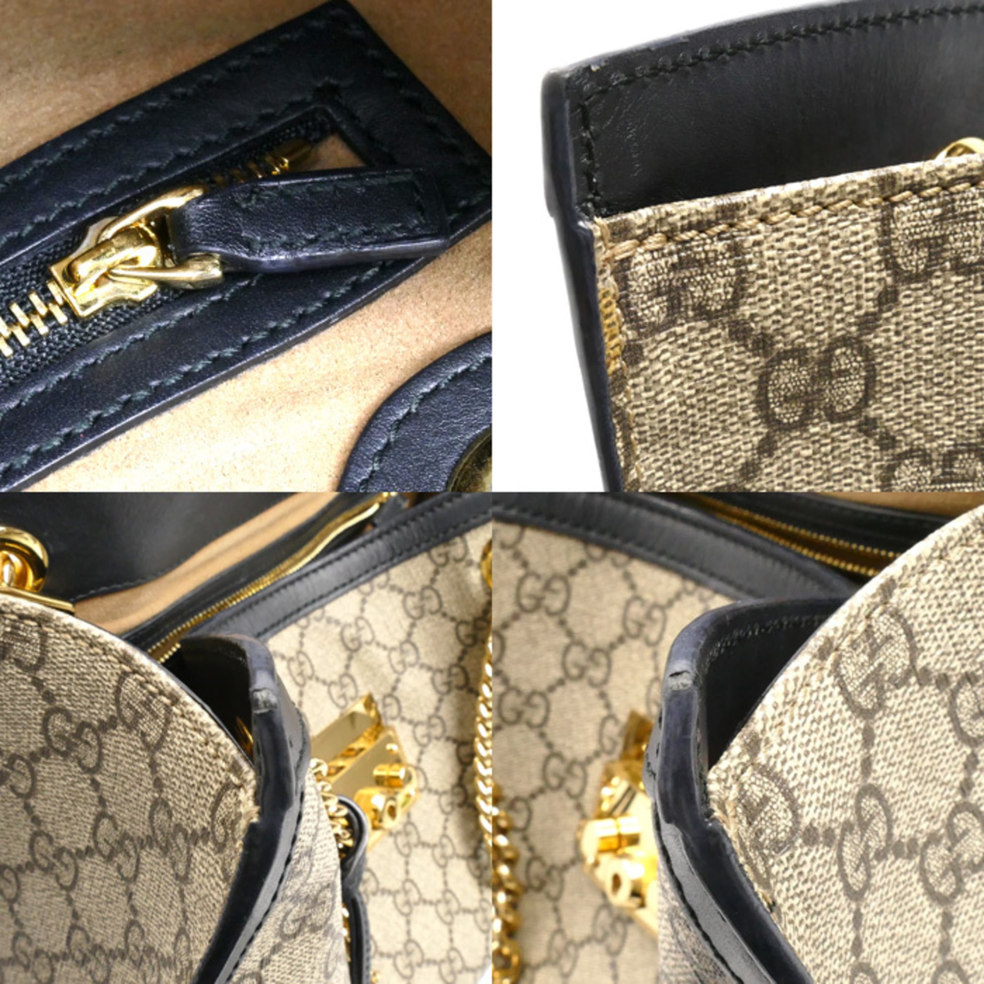 Gucci Beige Black Gg Supreme Leather Shoulder Bag (Pre-Owned)