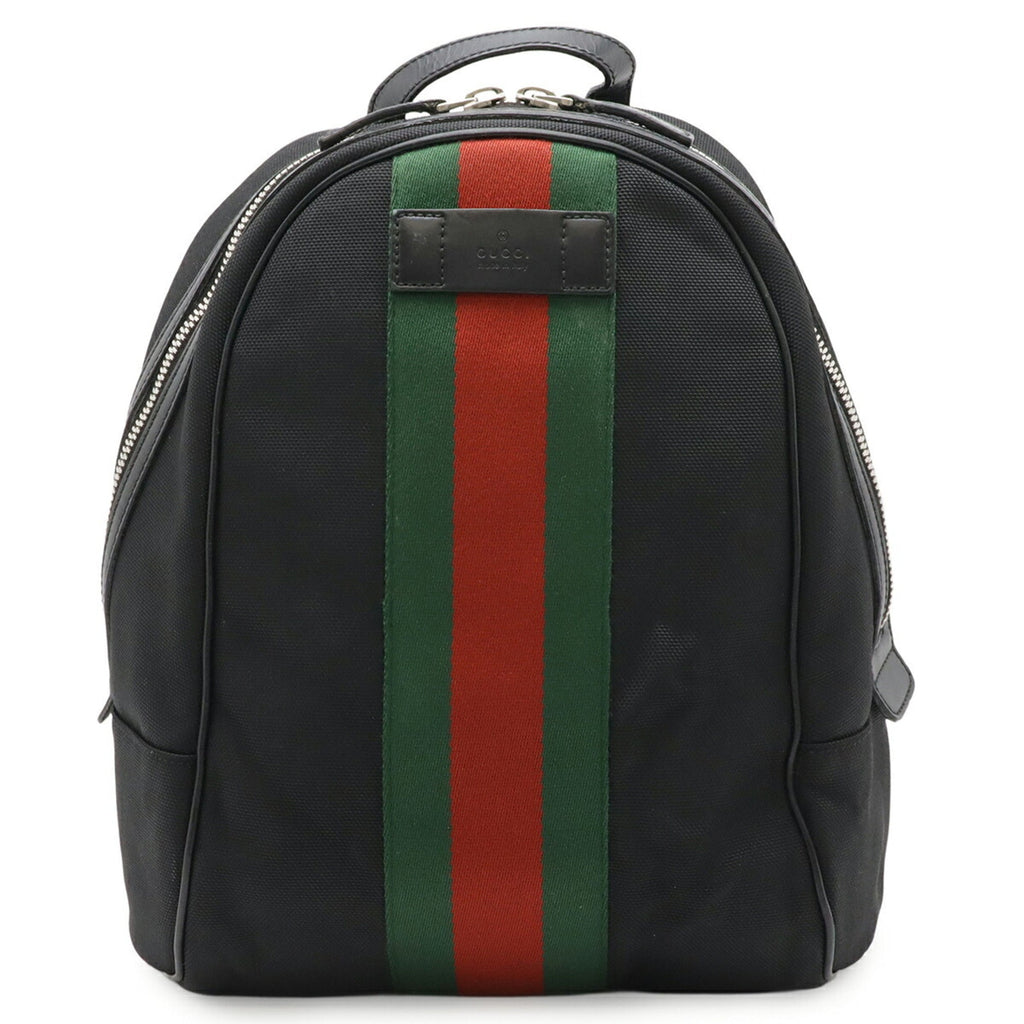 Gucci Black Green Red Color Canvas Leather Backpack (Pre-Owned)