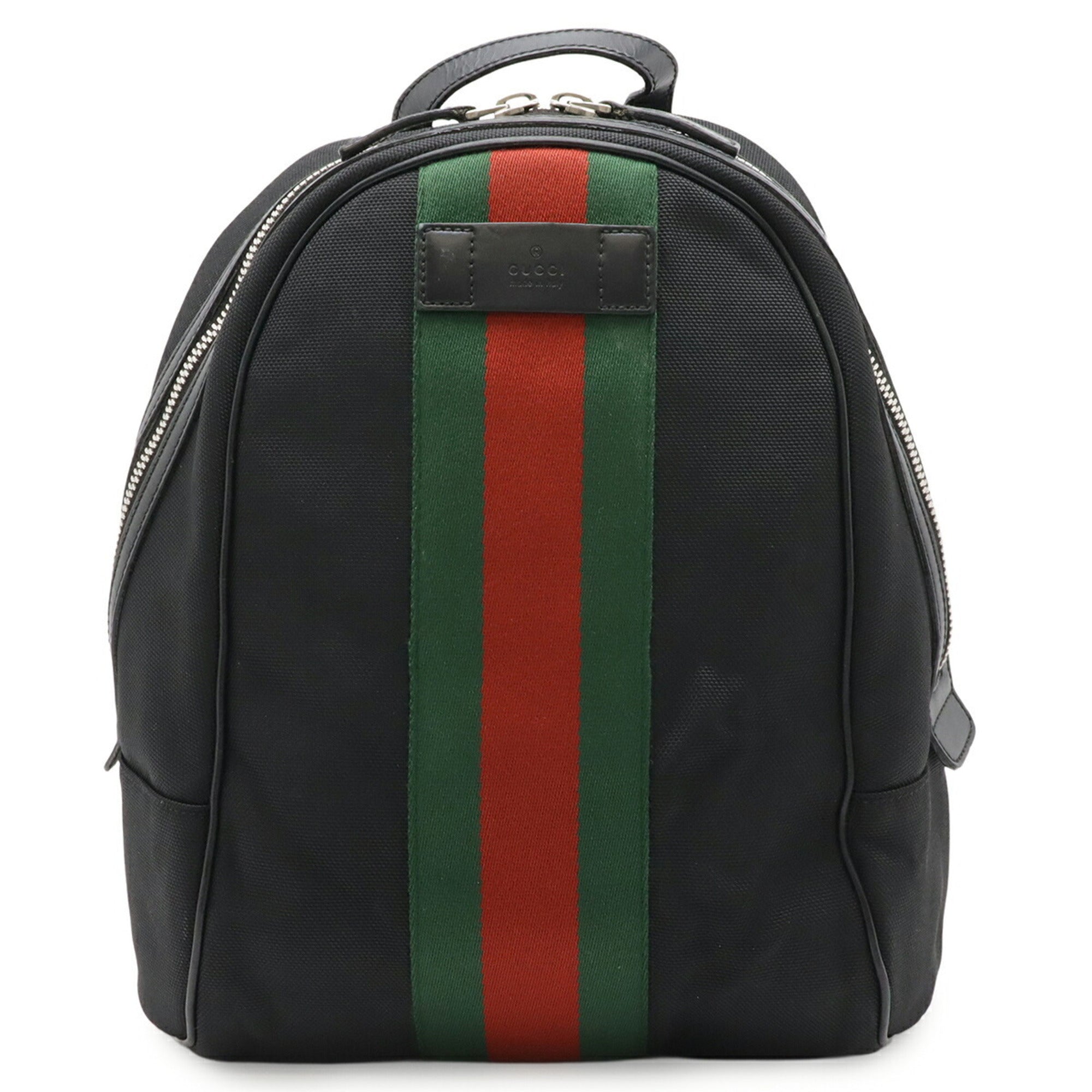 Gucci Black Green Red Color Canvas Leather Backpack (Pre-Owned)