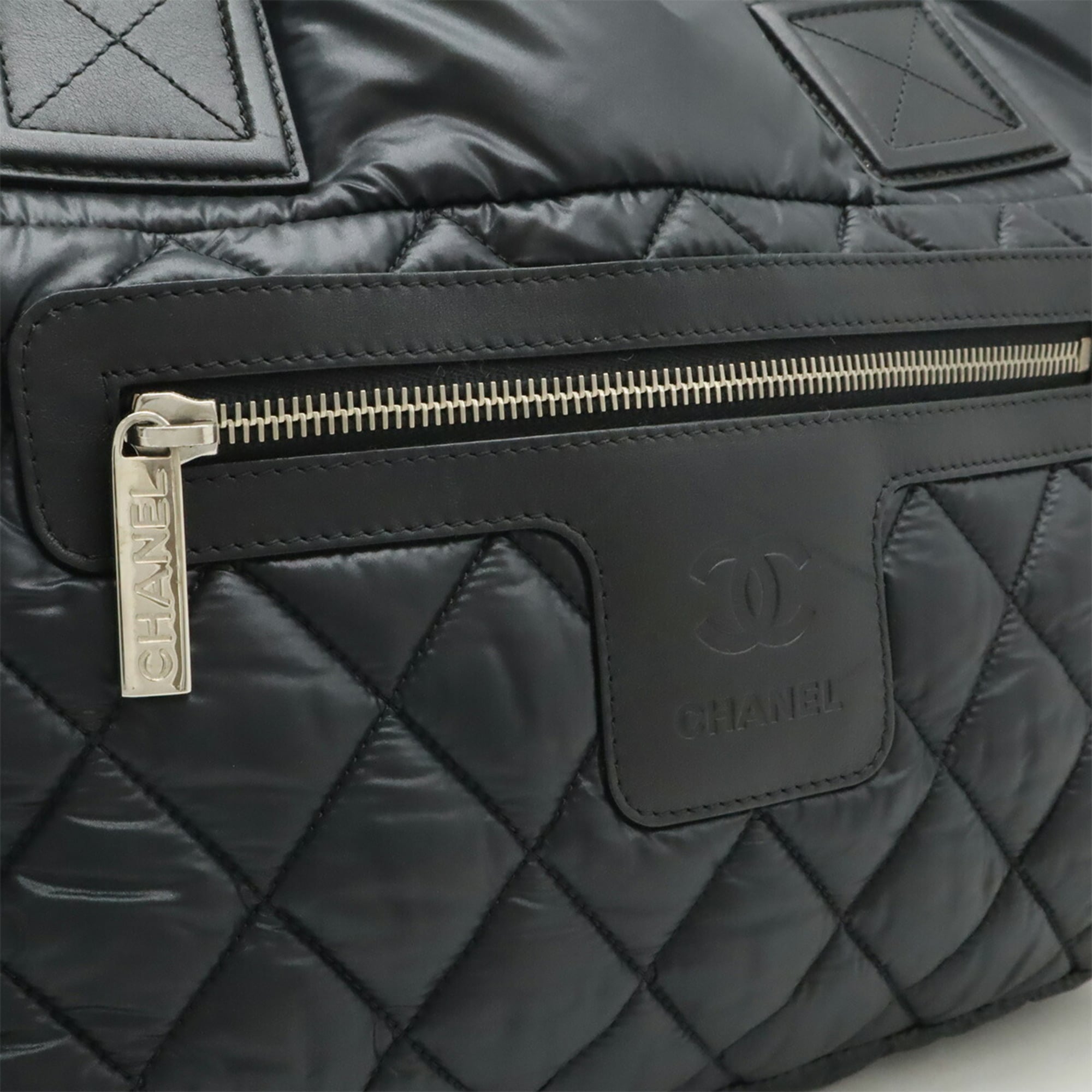 Chanel Black Nylon Leather Handbag Tote Bag