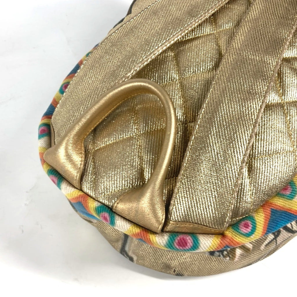 Chanel Gold Leather Canvas Backpack