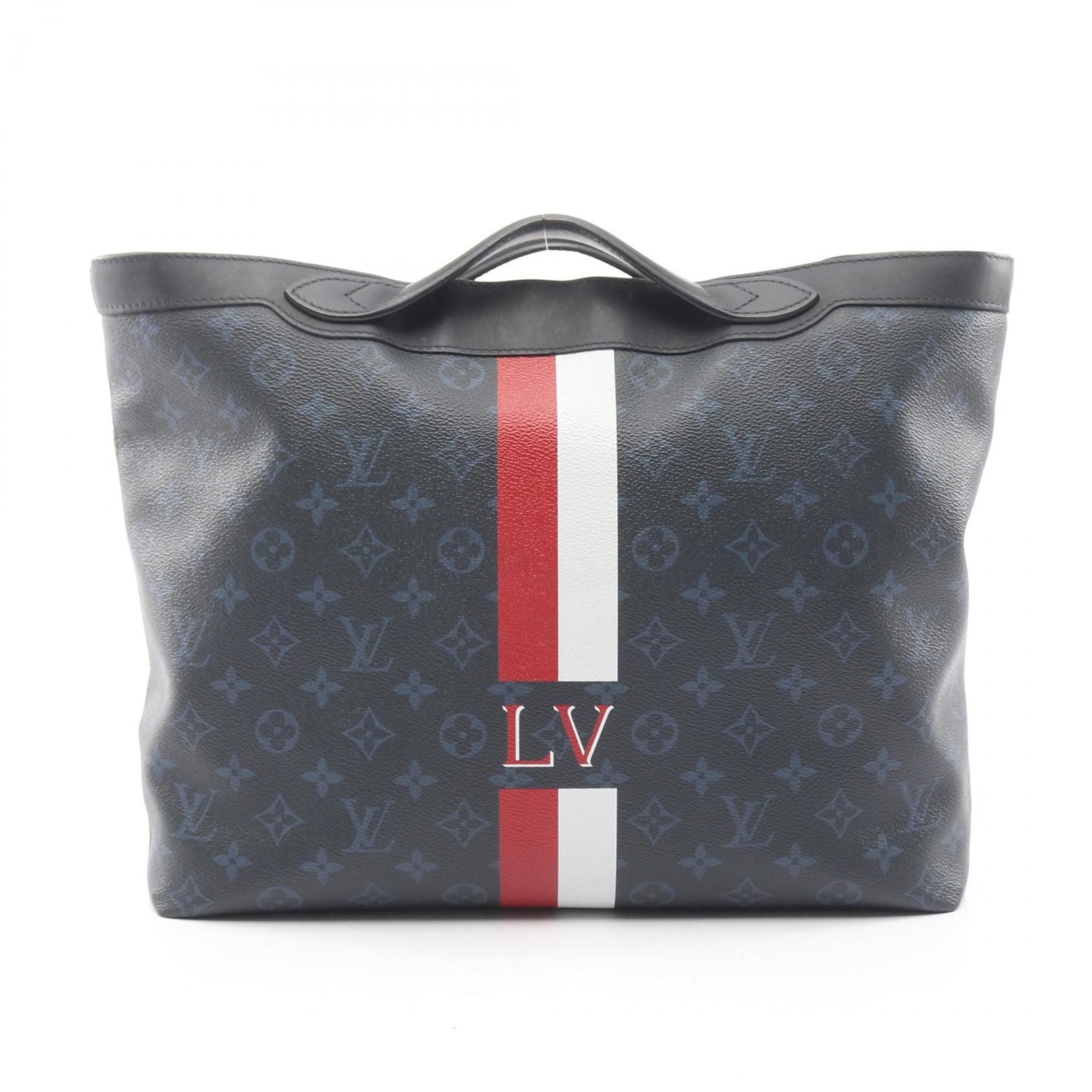 Louis Vuitton Black Multi-Color Navy Coated Canvas Leather Tote Bag