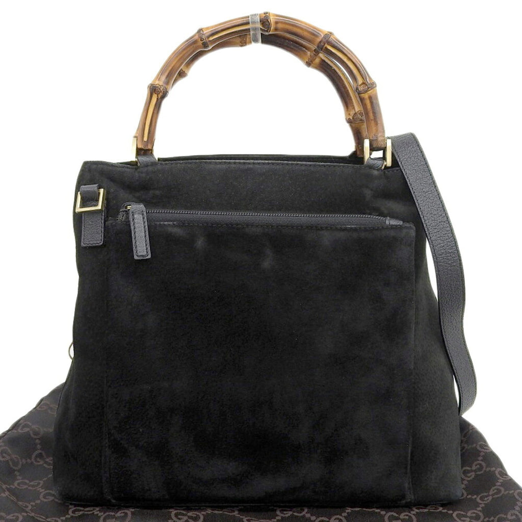 Gucci Black Suede Bamboo Handbag (Pre-Owned)