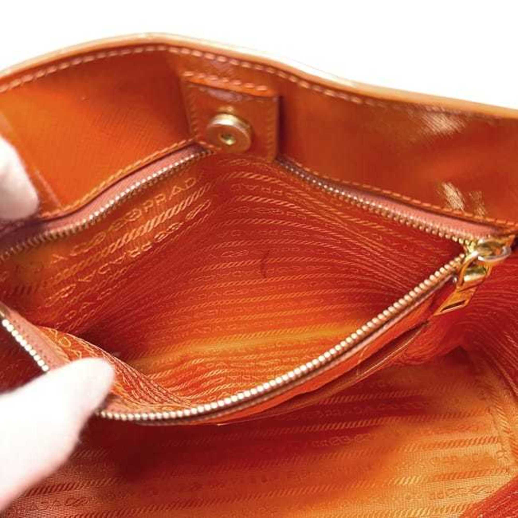 Prada Orange Patent Leather Leather Handbag Tote Bag