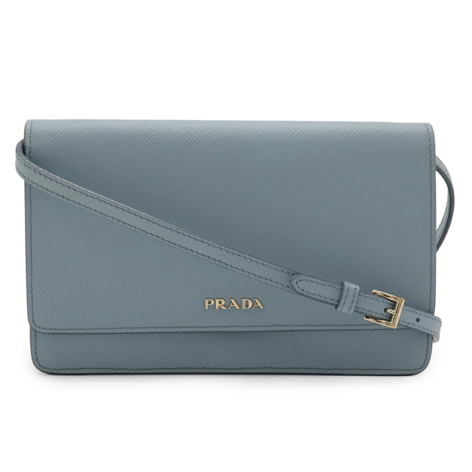 Prada Saffiano Blue Light Blue Saffiano Leather Chain/Shoulder Wallet