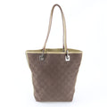 Gucci Beige Brown Leather Canvas Handbag Tote Bag (Pre-Owned)