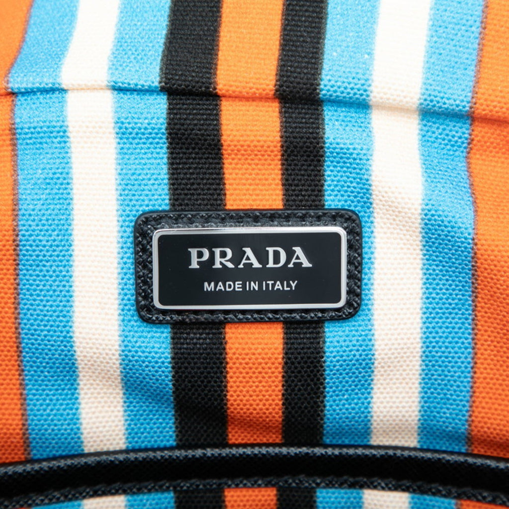 Prada Black Multi-Color Orange Canvas Leather Shoulder Bag