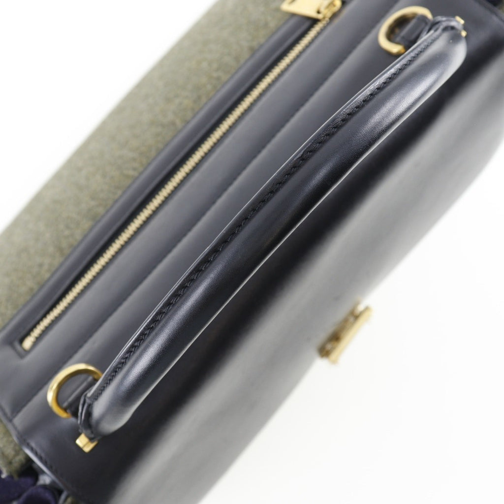 Celine Trapeze Black Gray Felt Leather Handbag