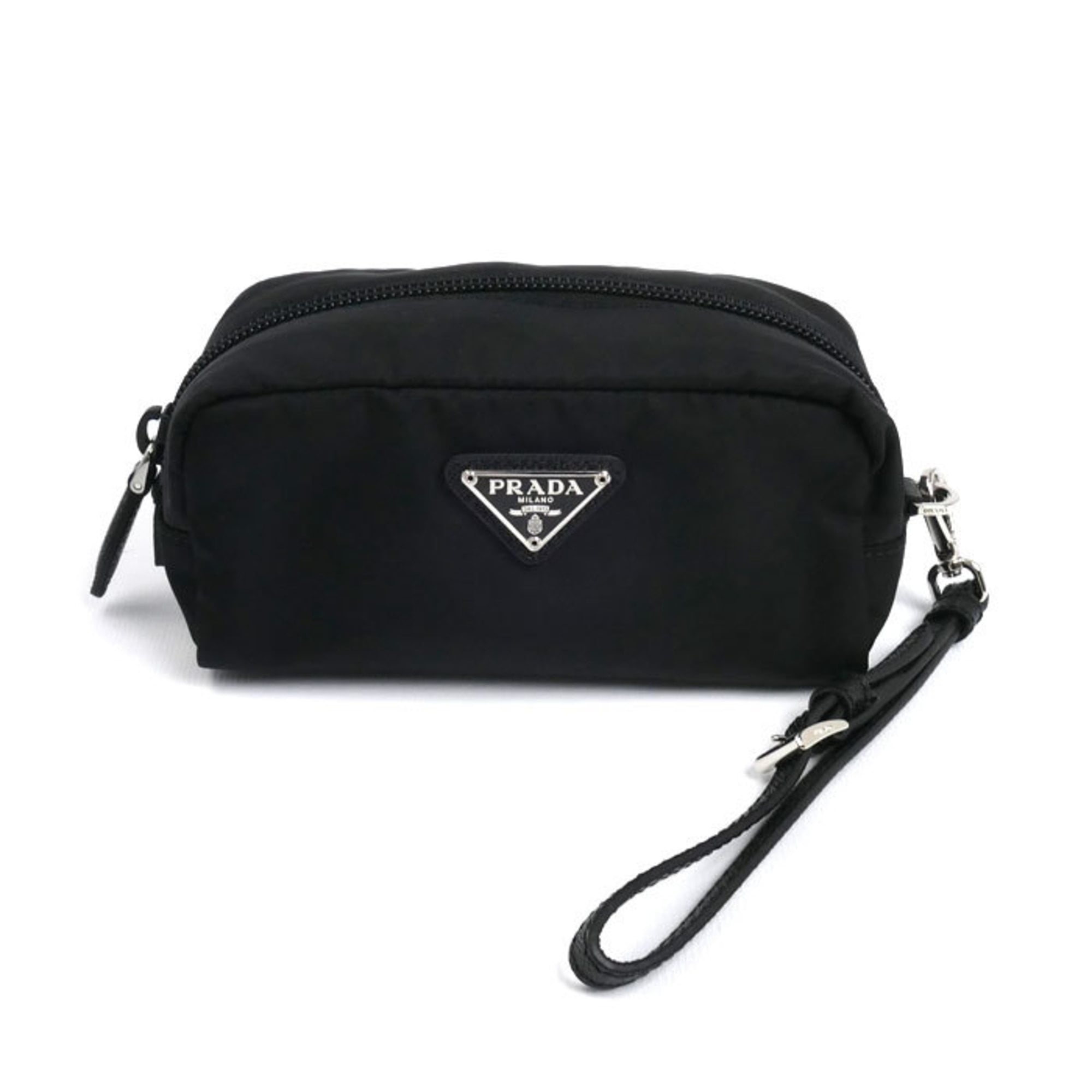 Prada Black Leather Nylon Pouch