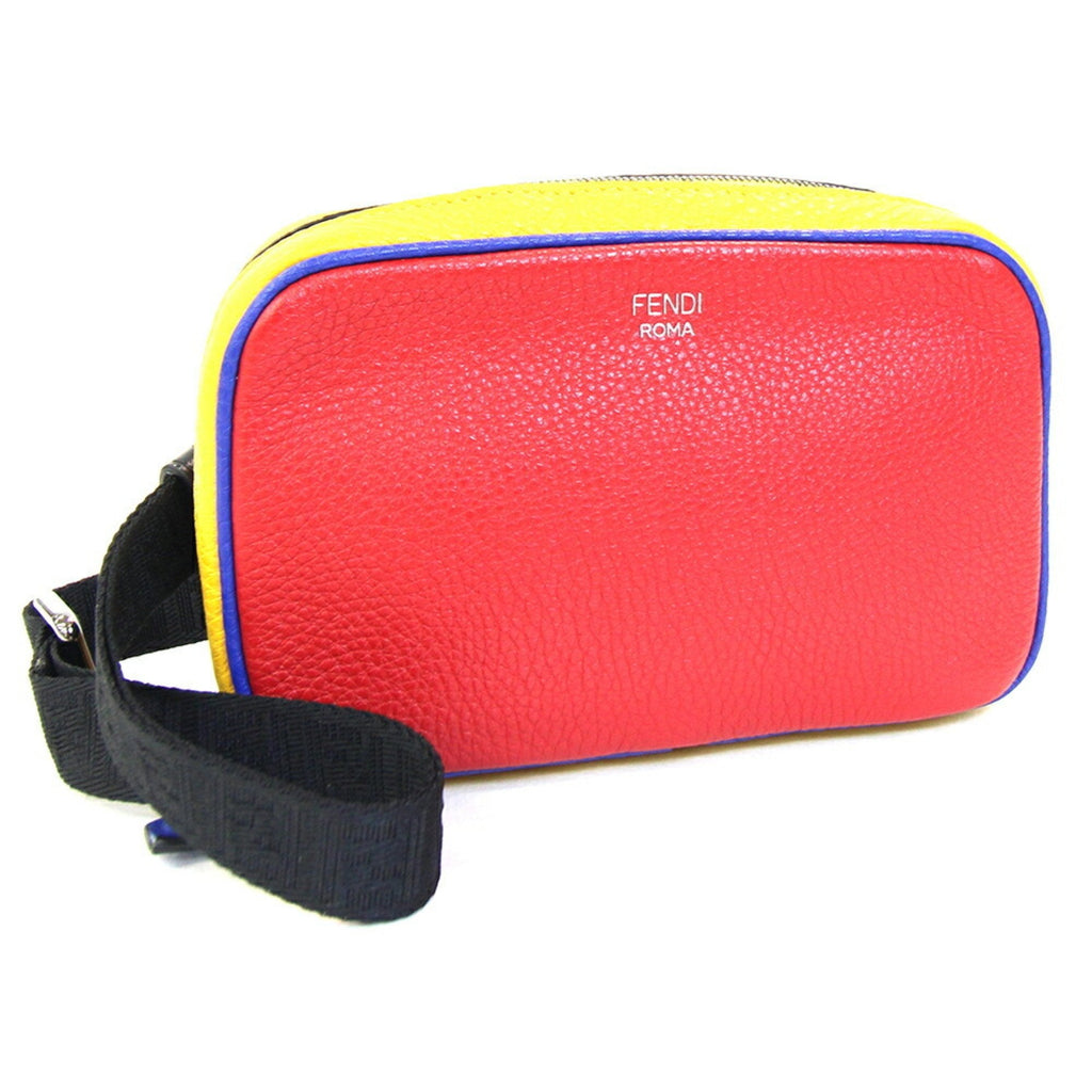 Fendi Blue Red Color Yellow Leather Pochette Shoulder Bag