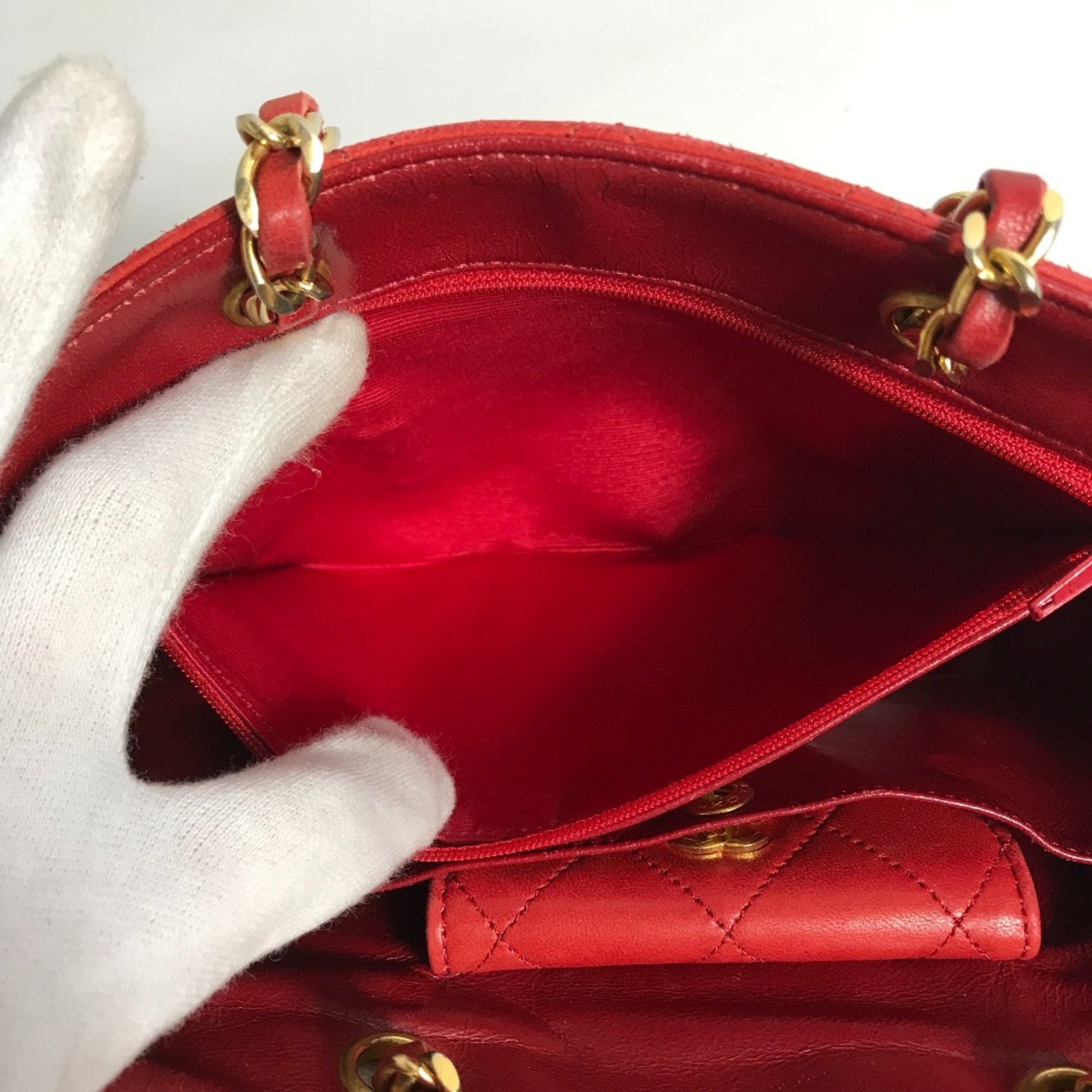 Chanel Red Leather Shoulder Bag