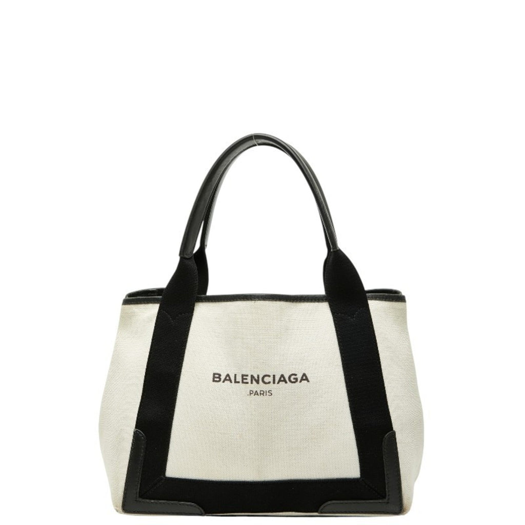 Balenciaga Black White Canvas Leather Handbag Pouch Tote