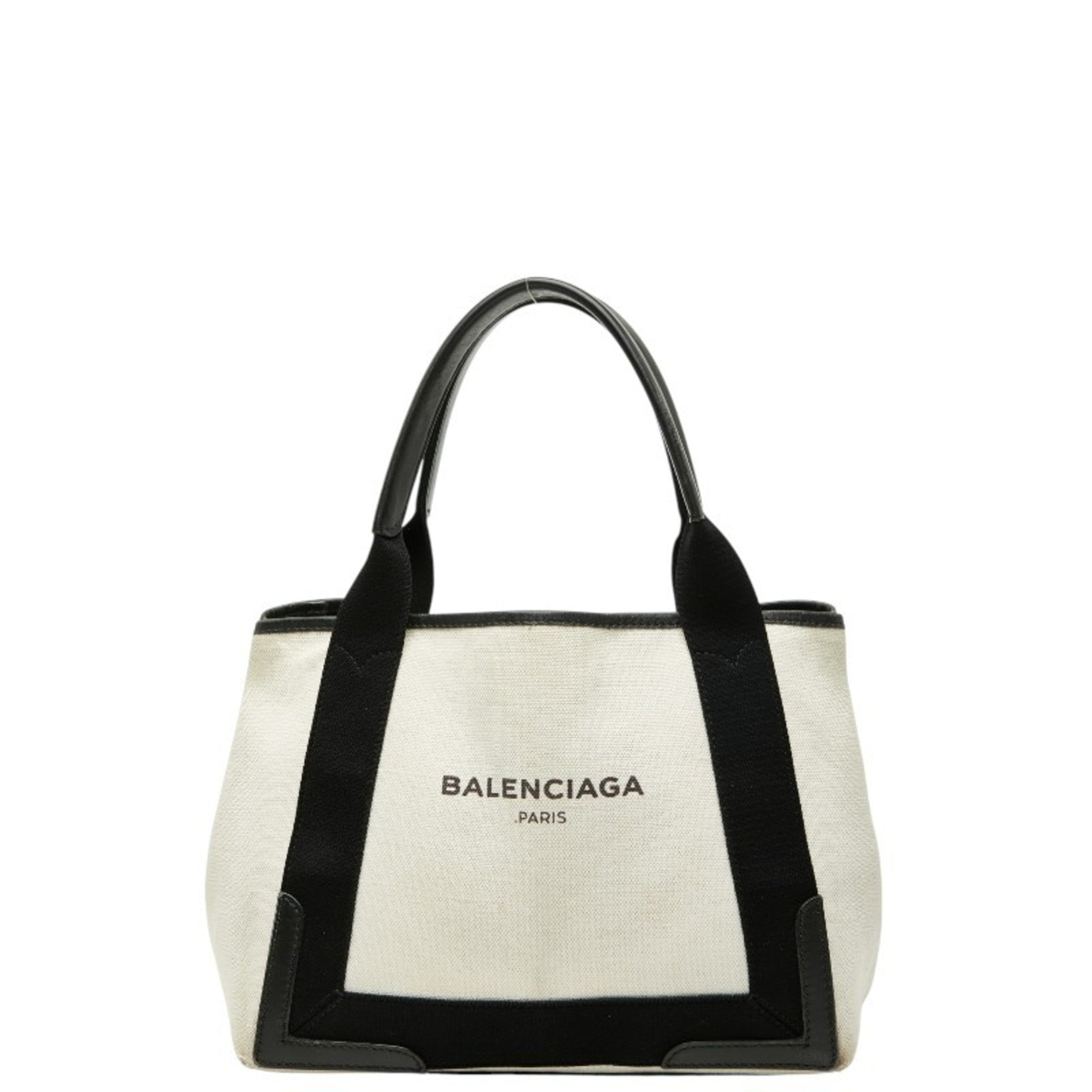 Balenciaga Black White Canvas Leather Handbag Pouch Tote