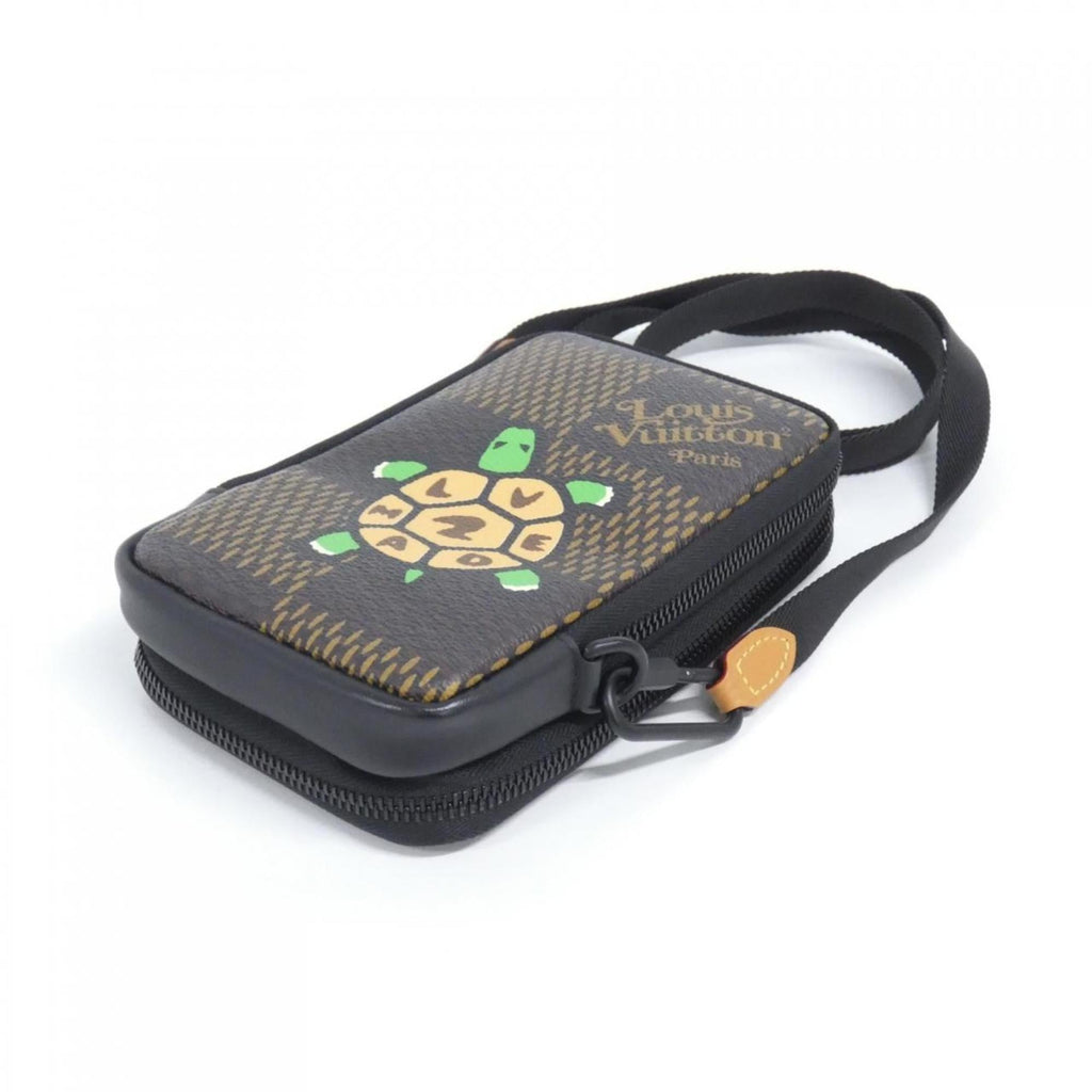 Louis Vuitton Black Brown Coated Canvas Phone Wallet