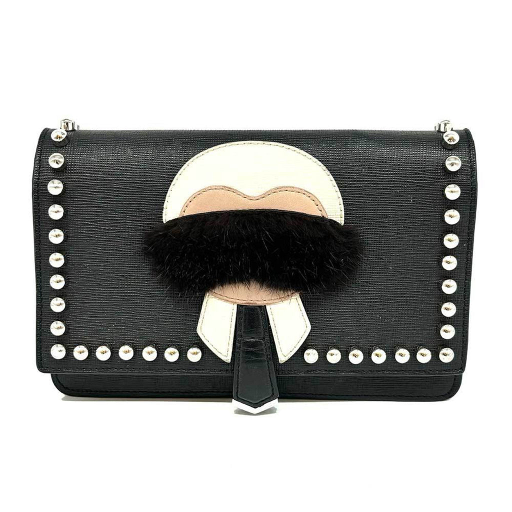 Fendi Black Leather Chain/Shoulder Wallet