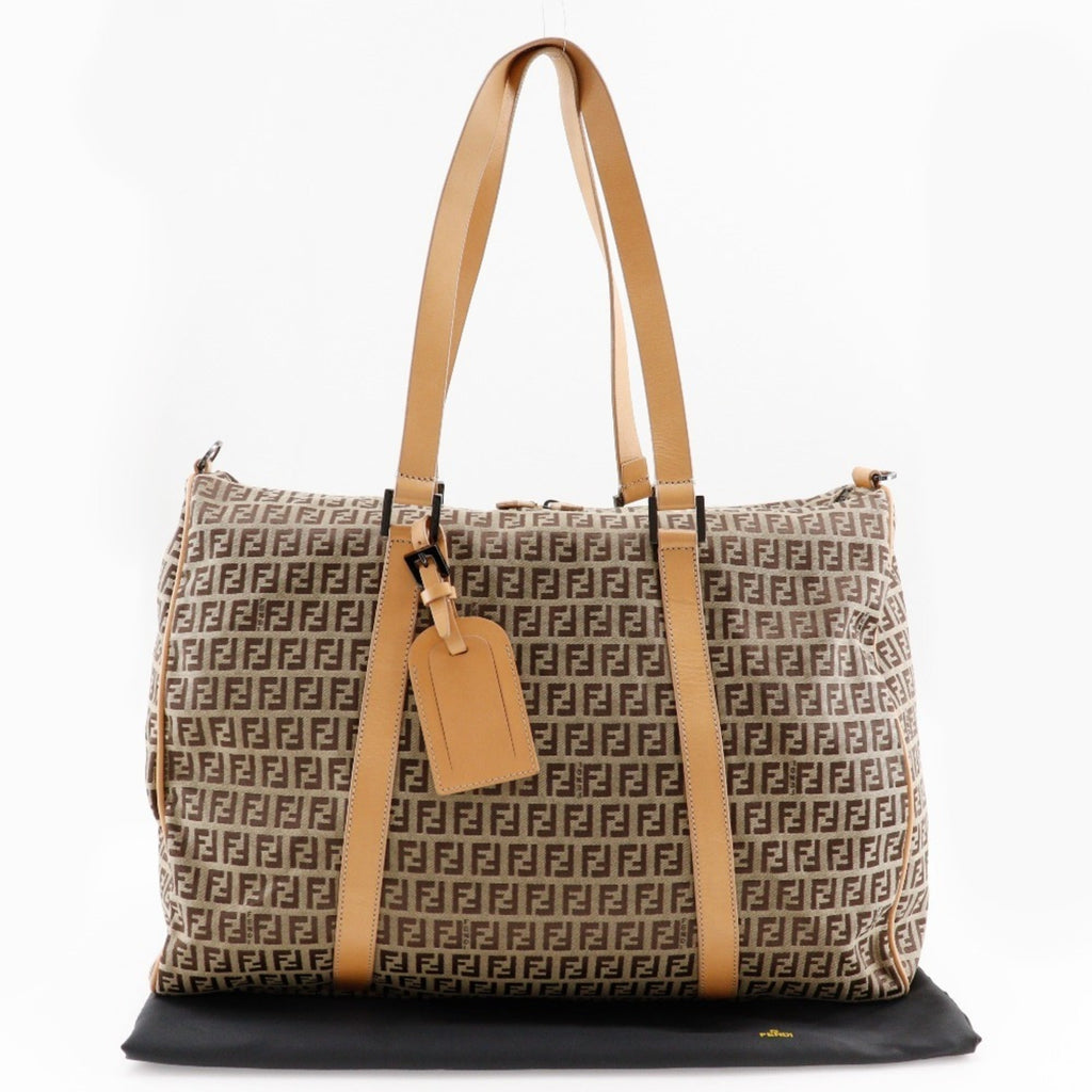 Fendi Brown Canvas Leather Boston Bag
