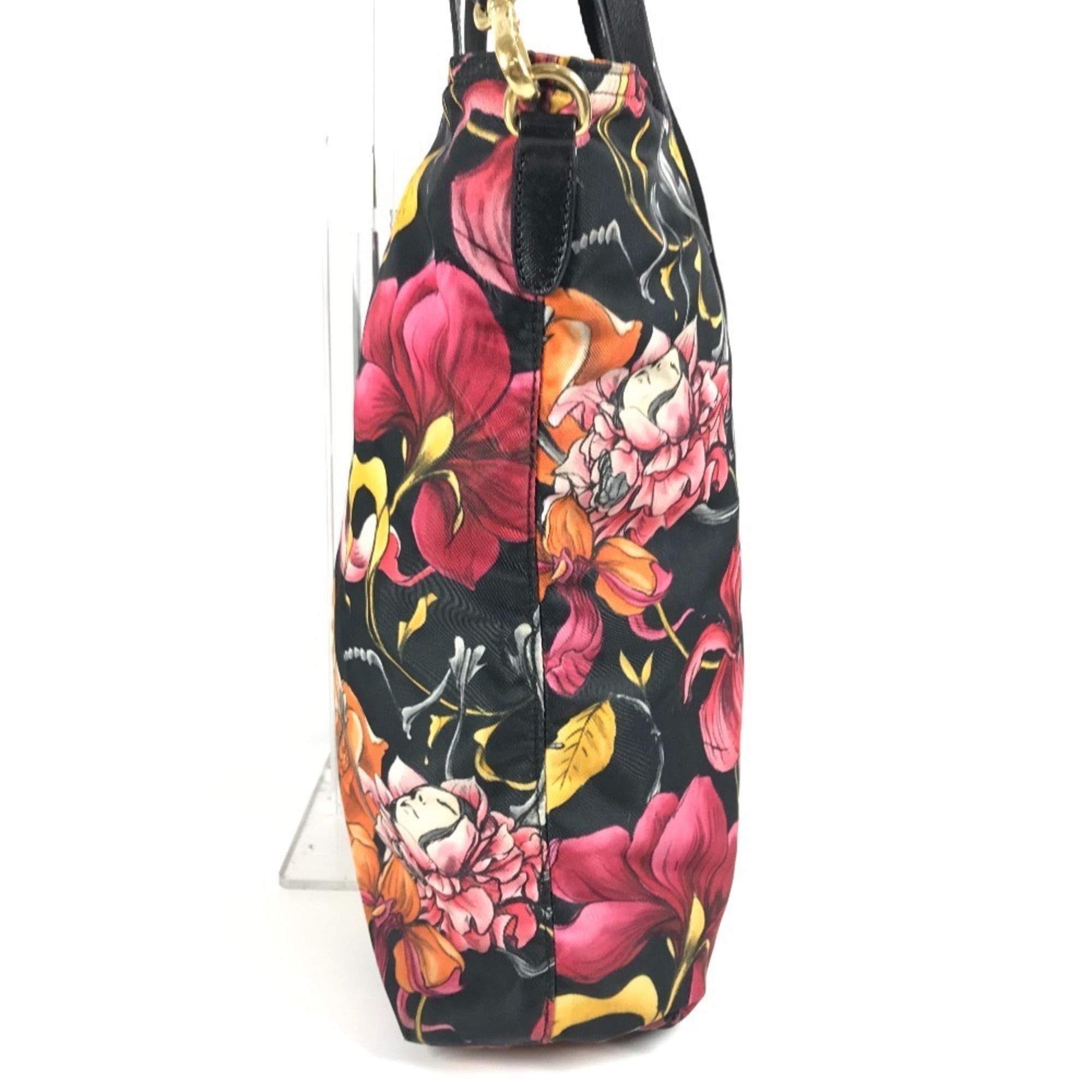 Prada Black Multi-Color Leather Nylon Handbag Shoulder Bag Tote Bag