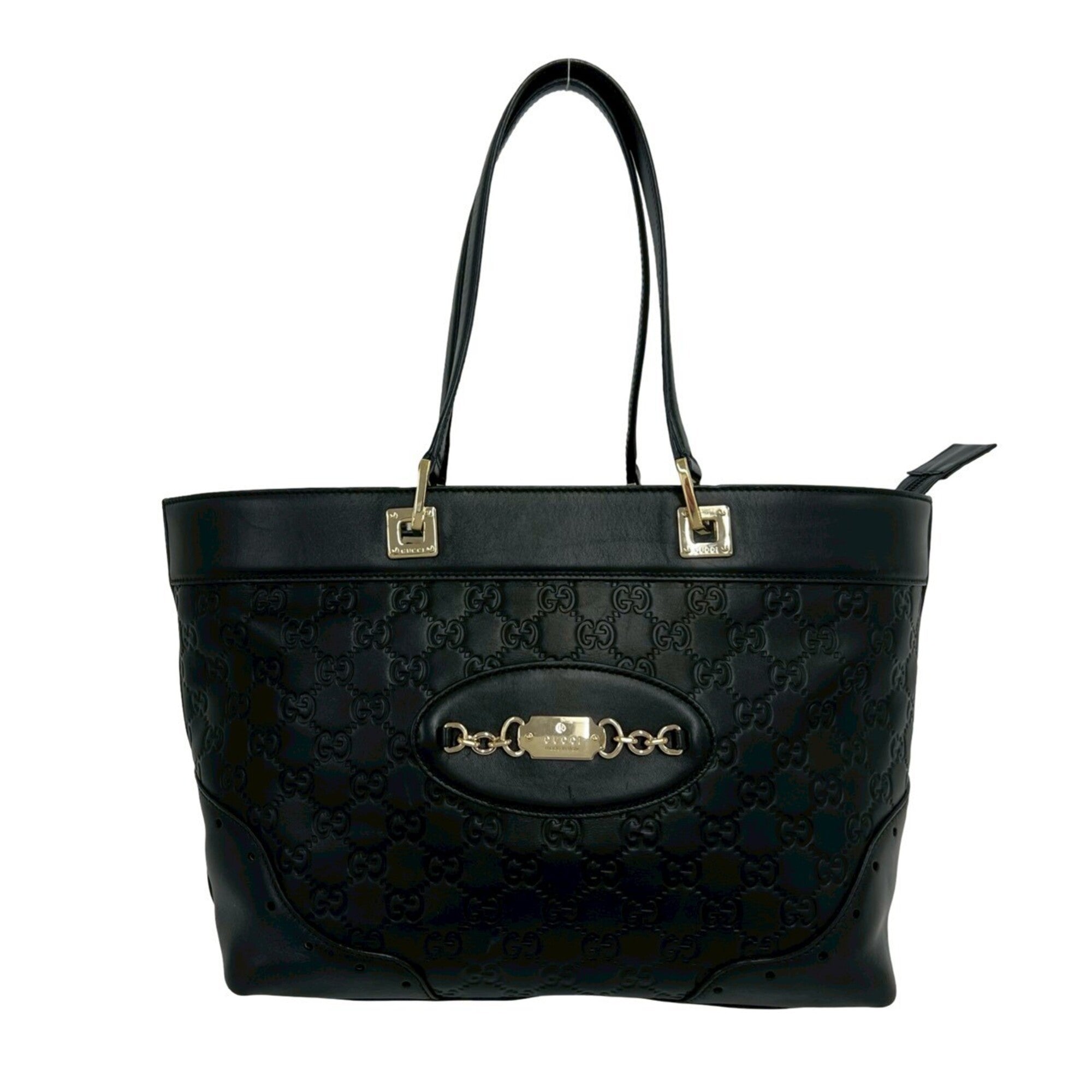 Gucci Black Leather Boston Bag Handbag Tote Bag (Pre-Owned)