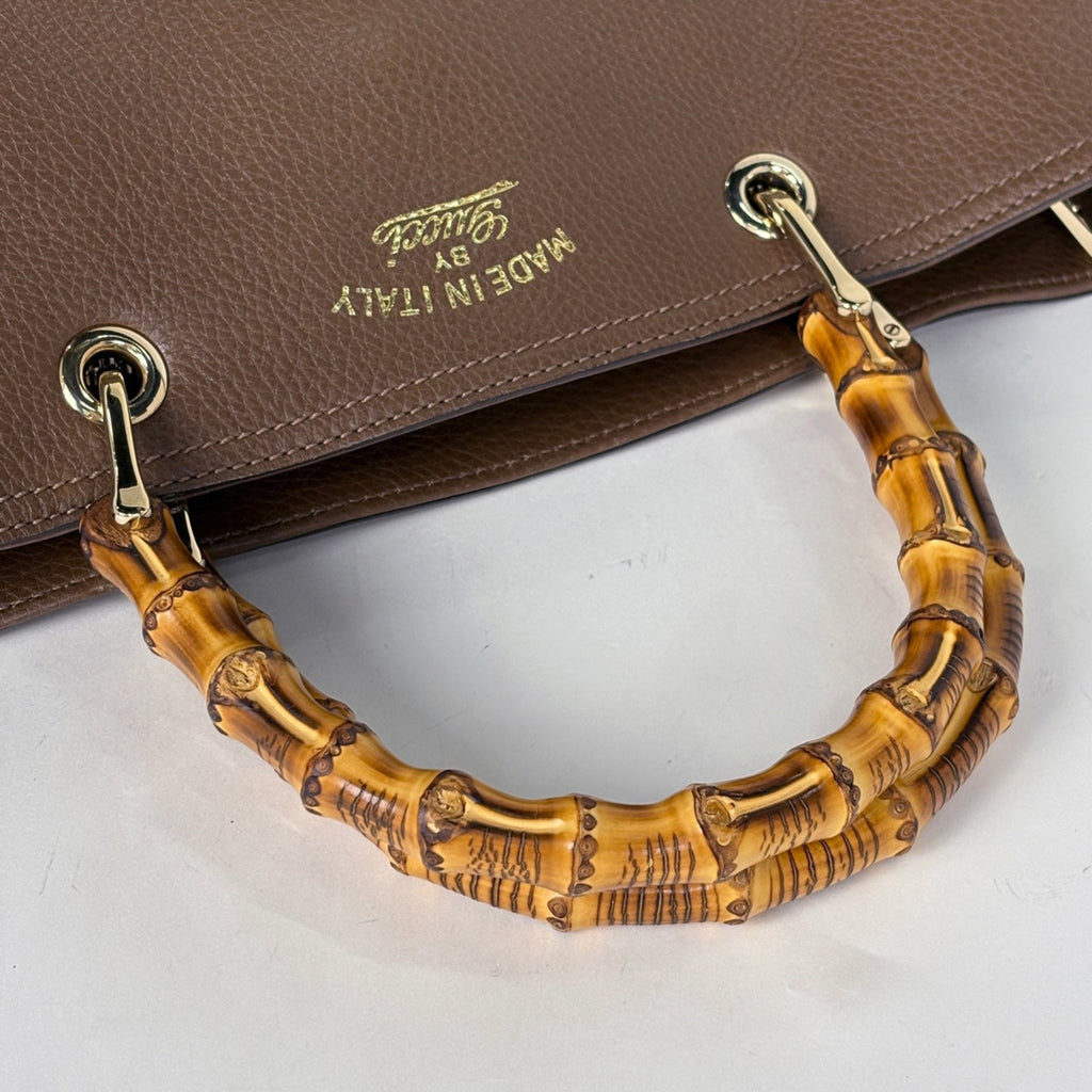 Gucci Bamboo Brown Leather Handbag Shoulder Bag (Pre-Owned)