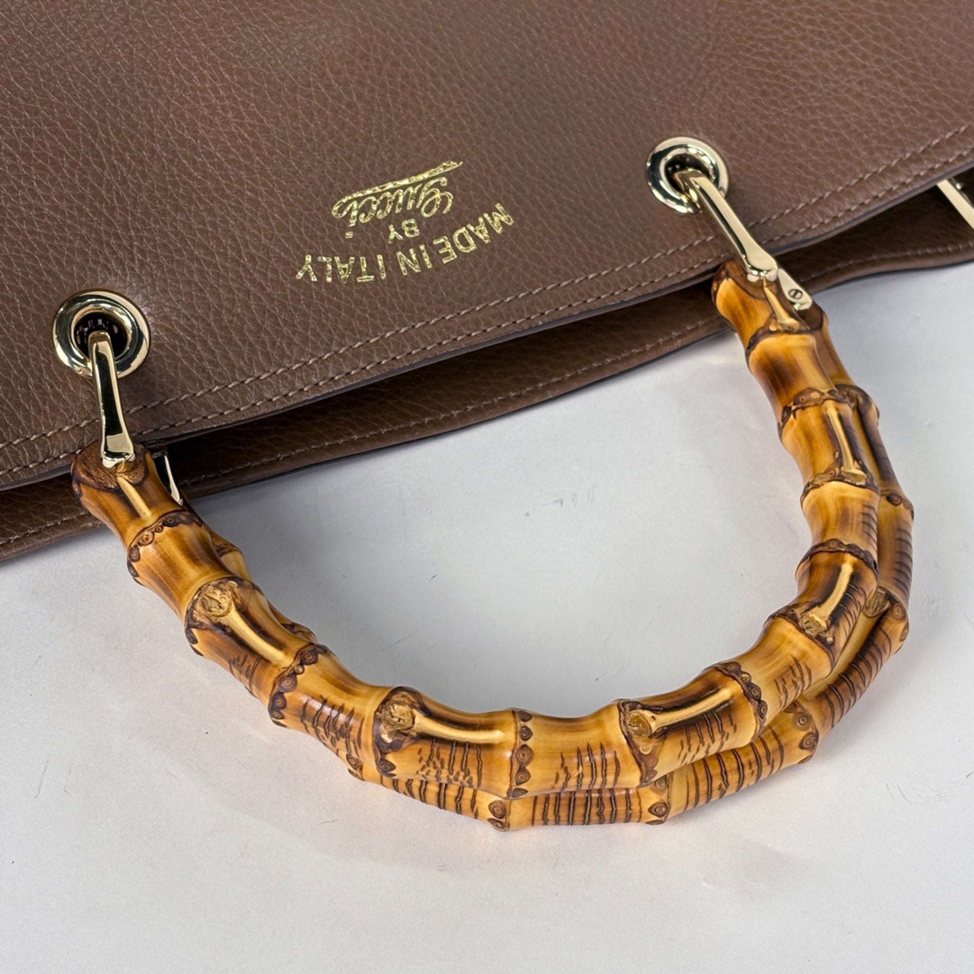 Gucci Bamboo Brown Leather Handbag Shoulder Bag (Pre-Owned)