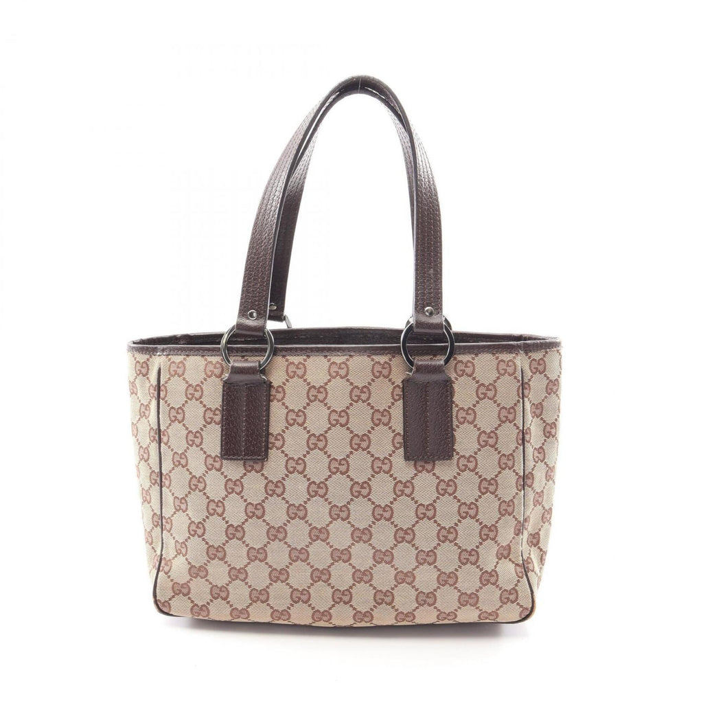 Gucci Beige Brown Canvas Leather Handbag Tote Bag (Pre-Owned)