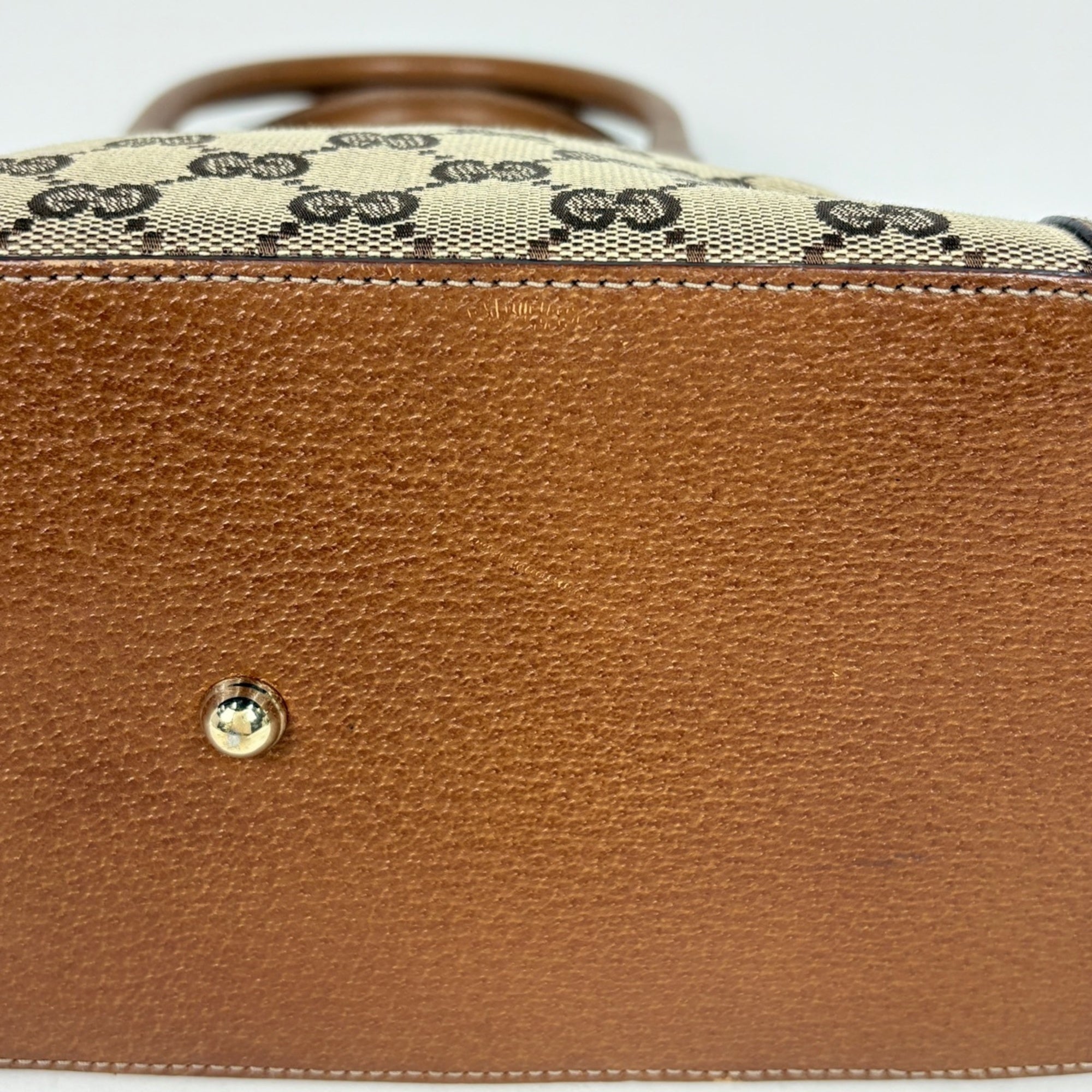 Gucci Gg Canvas Brown Gg Canvas Leather Handbag (Pre-Owned)