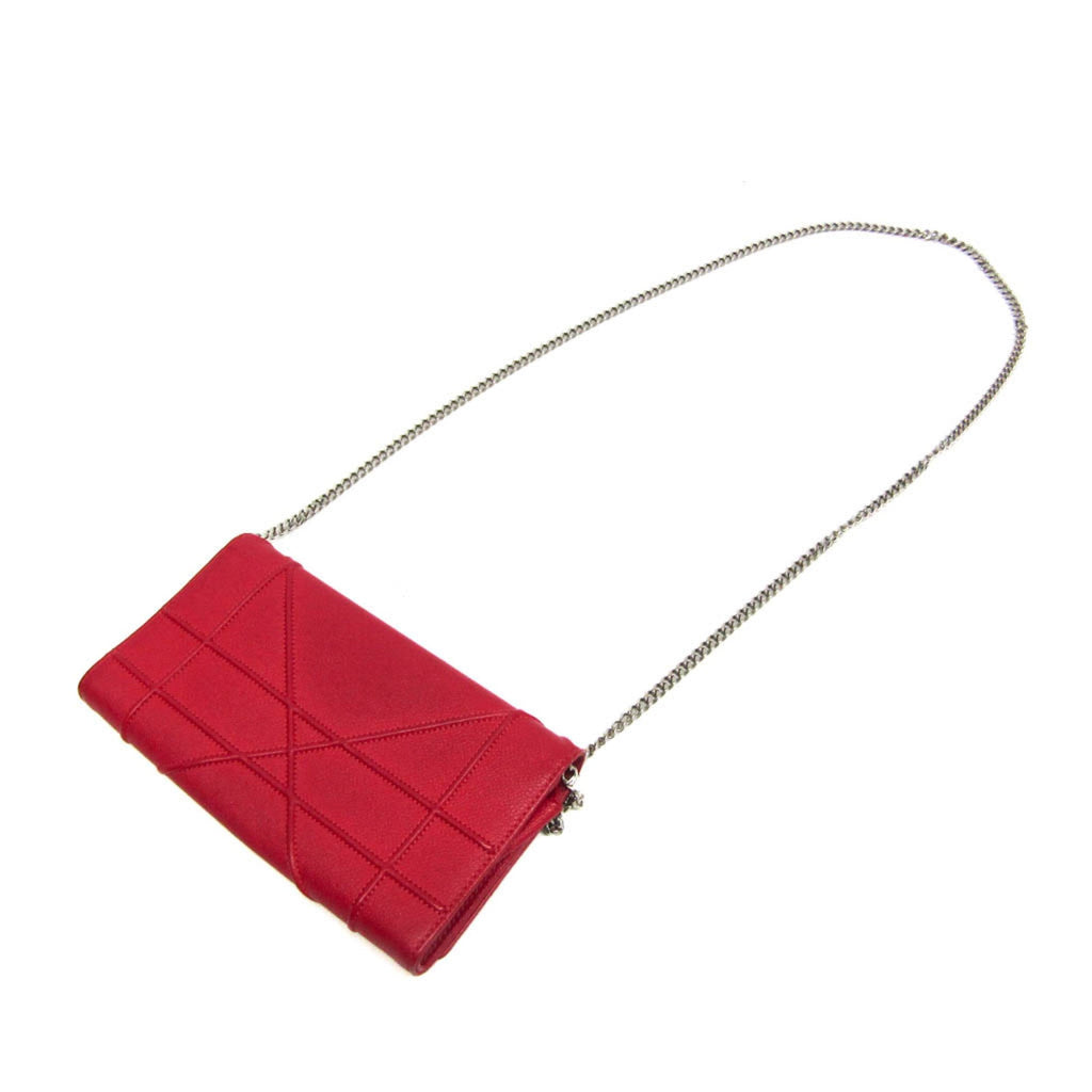 Christian Dior Red Color Leather Chain/Shoulder Wallet (Pre-Owned)