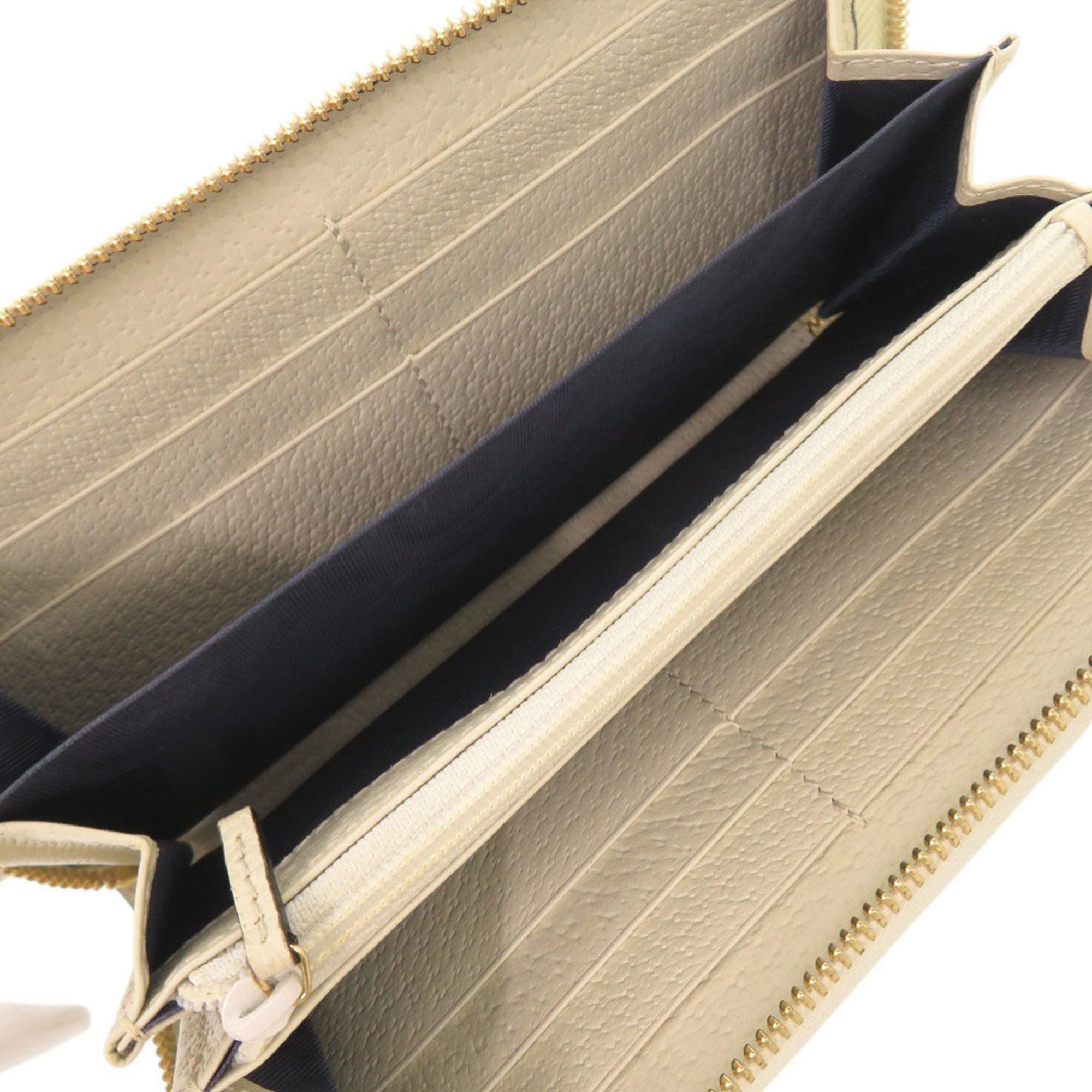 Gucci Gg Supreme Beige White Gg Supreme Leather Long Wallet (Bi-Fold) (Pre-Owned)