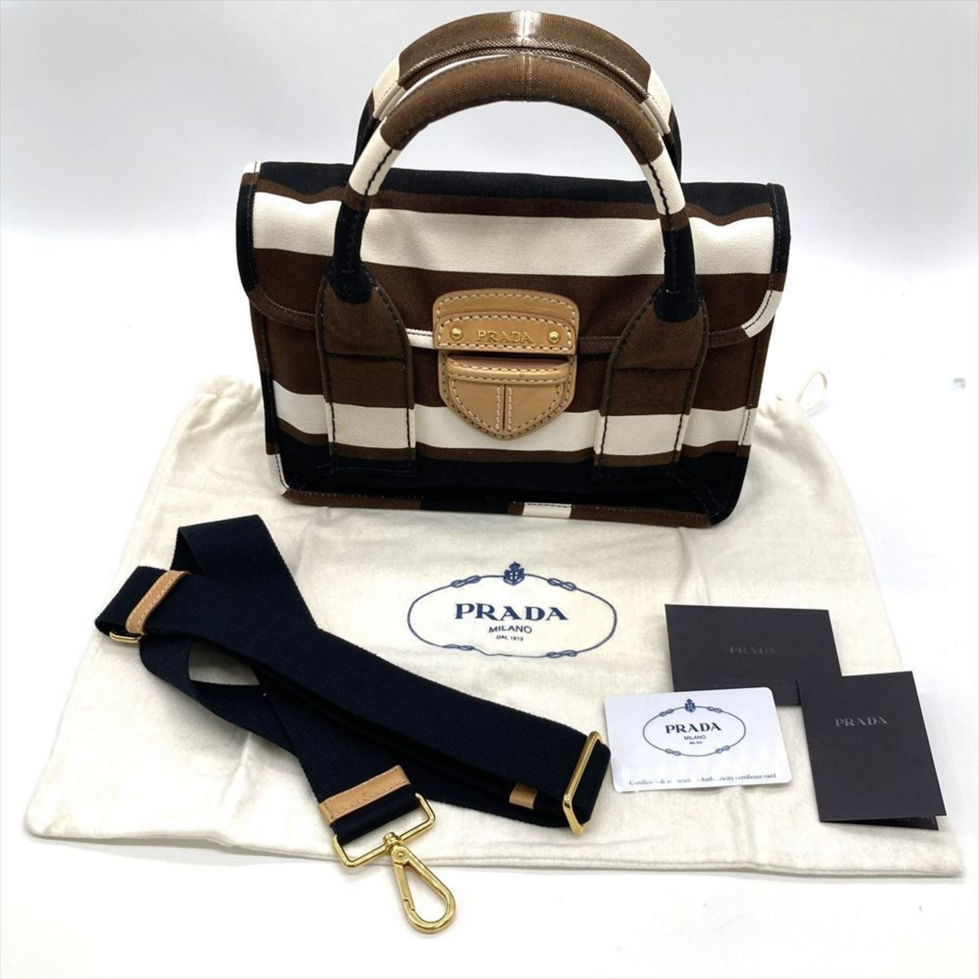Prada Brown Multi-Color Canvas Handbag