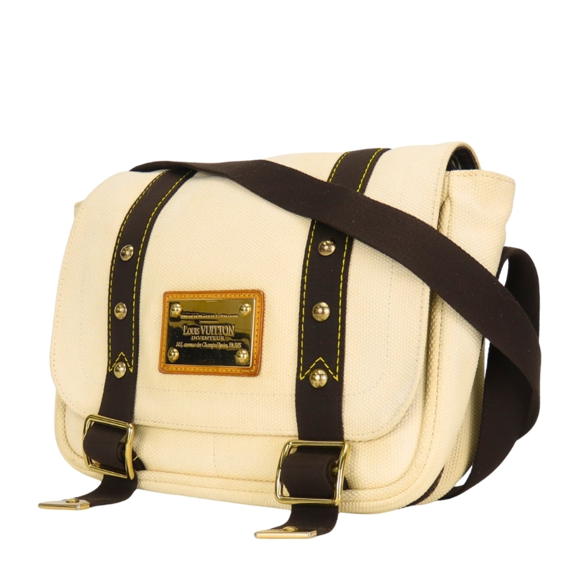 Louis Vuitton Brown Ecru Ivory Canvas Shoulder Bag