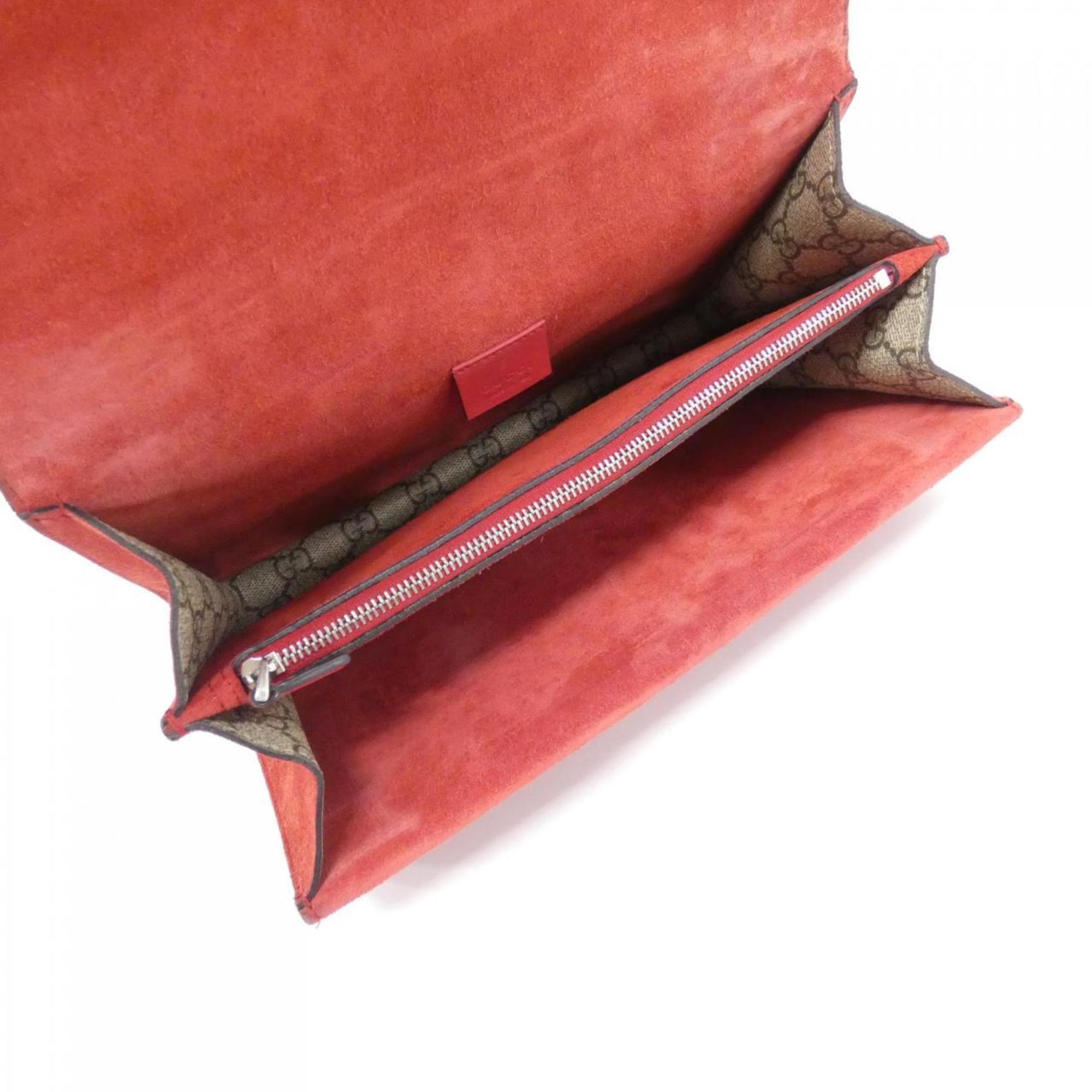 Gucci Beige Red Color Gg Supreme Canvas Suede Shoulder Bag (Pre-Owned)