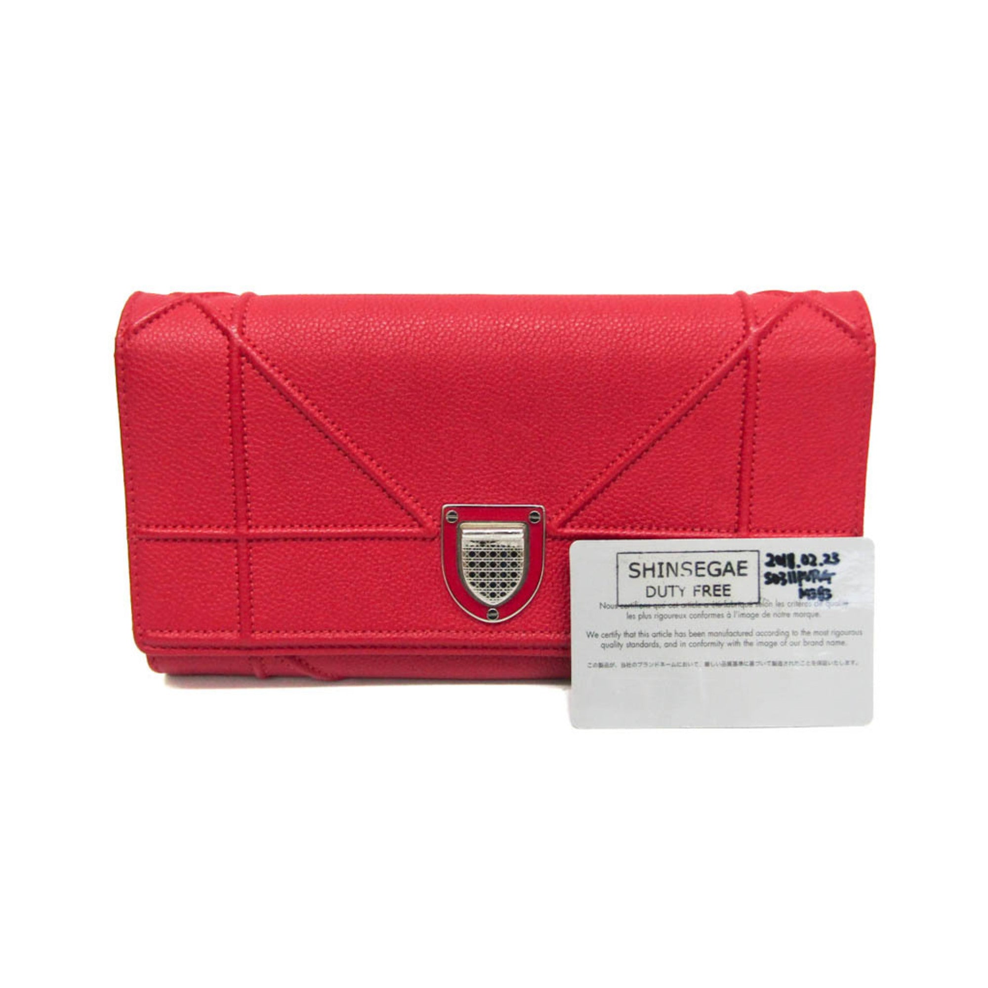 Christian Dior Red Color Leather Chain/Shoulder Wallet (Pre-Owned)