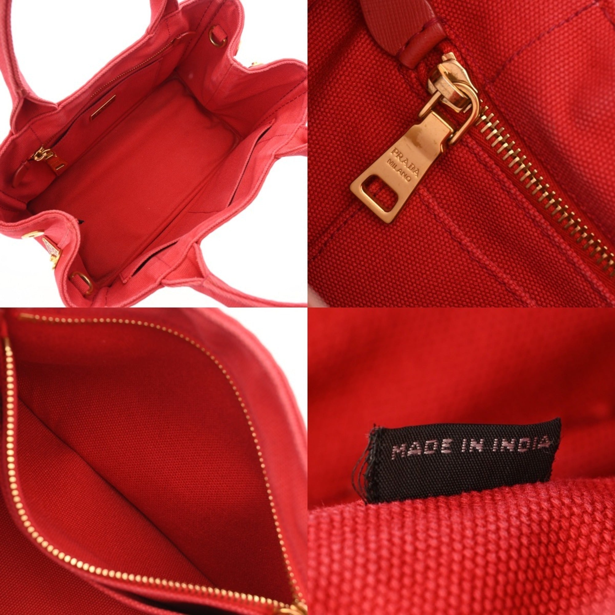 Prada Canapa Red Color Canvas Handbag