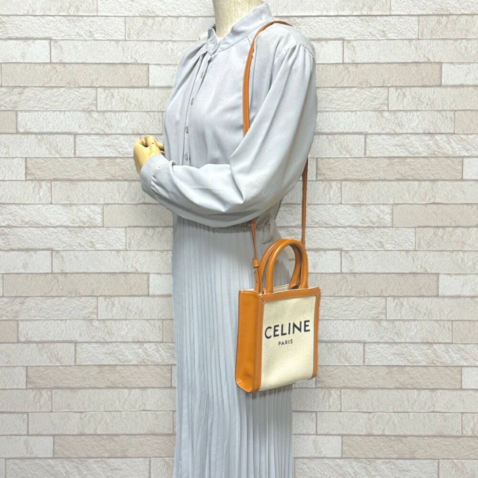 Celine White Cotton Canvas Shoulder Bag