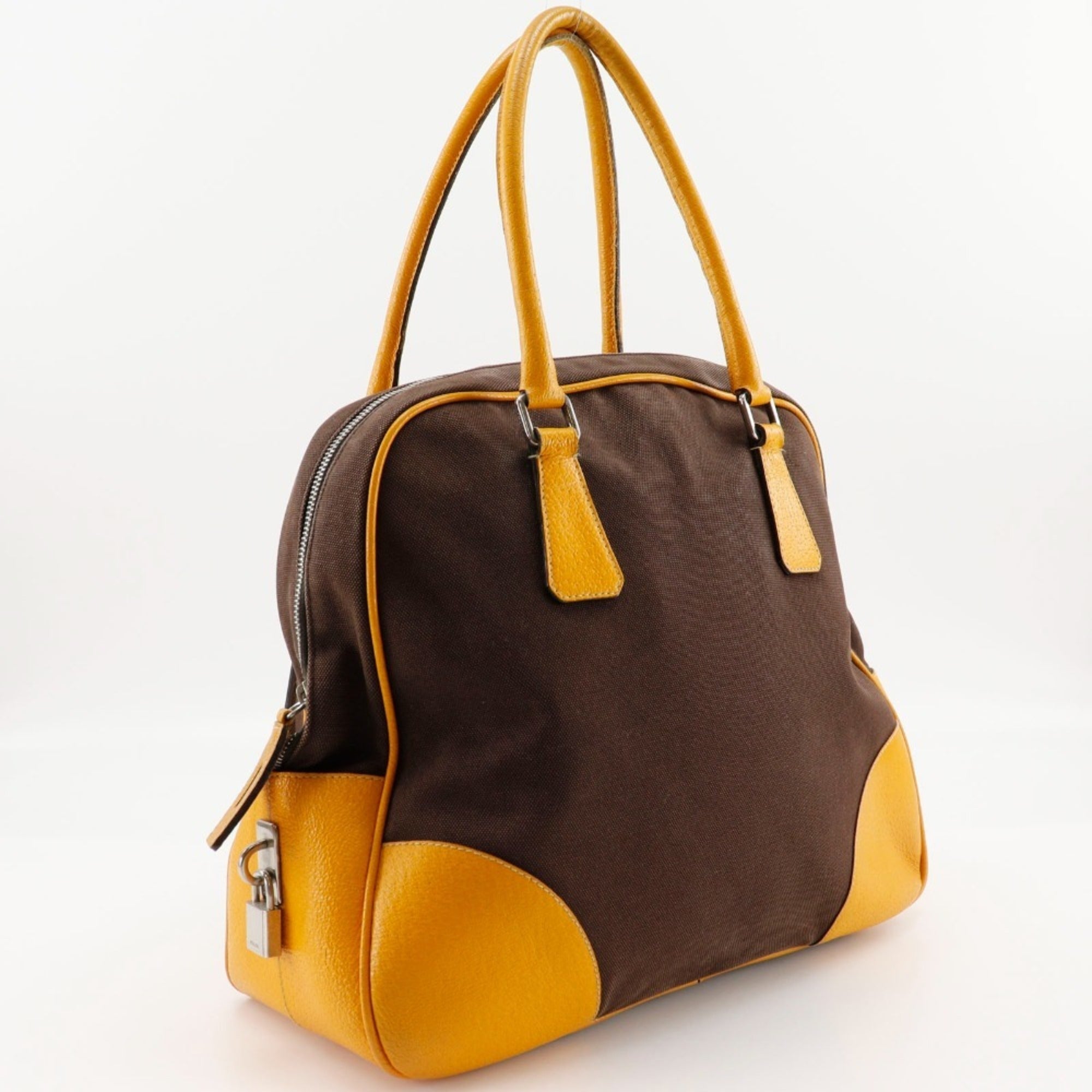 Prada Brown Canvas Boston Bag Tote Bag