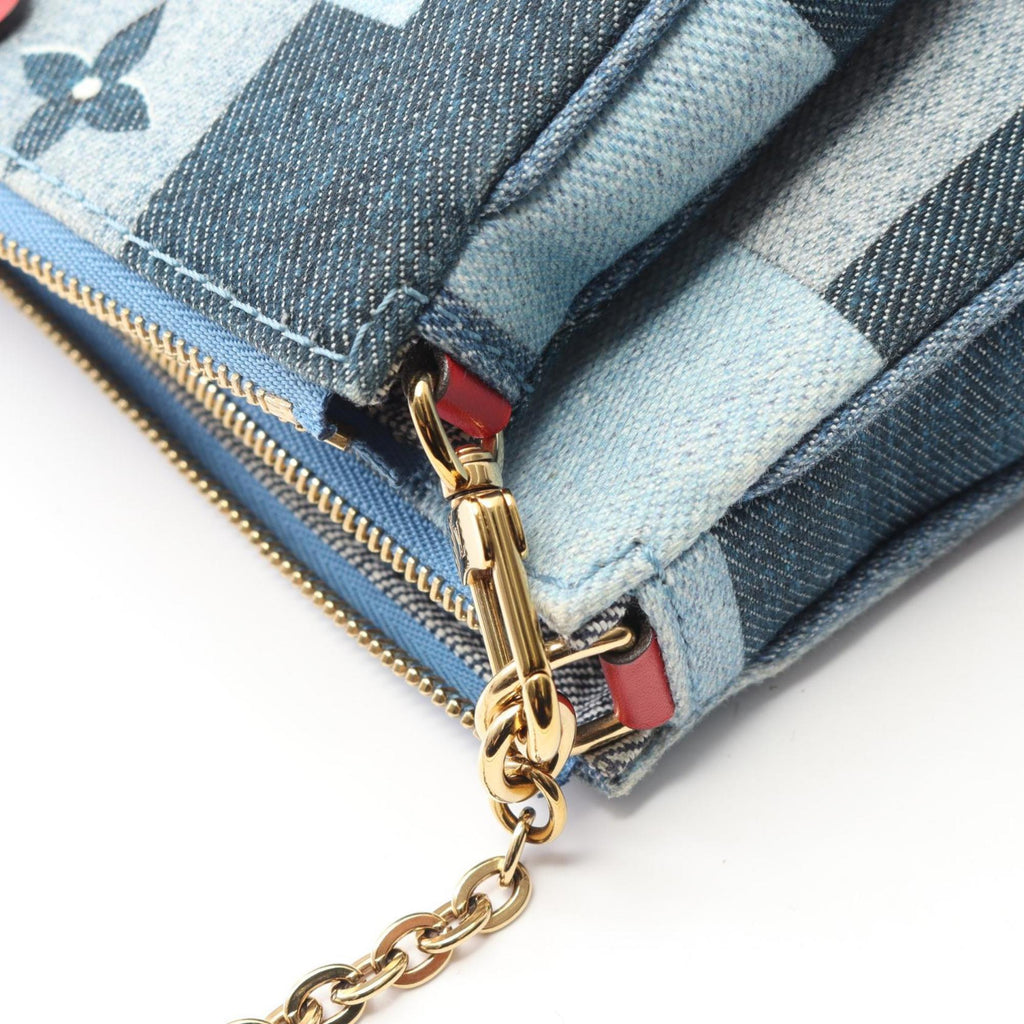 Louis Vuitton Blue Multi-Color Monogram Denim Leather Pochette Shoulder Bag