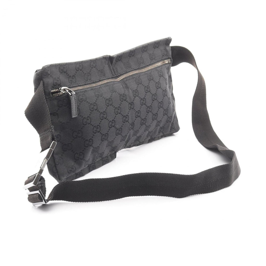 Gucci Black Gg Canvas Leather Fanny Pack Sling Bag (Pre-Owned)