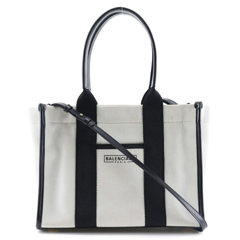 Balenciaga Black White Canvas Pouch Tote