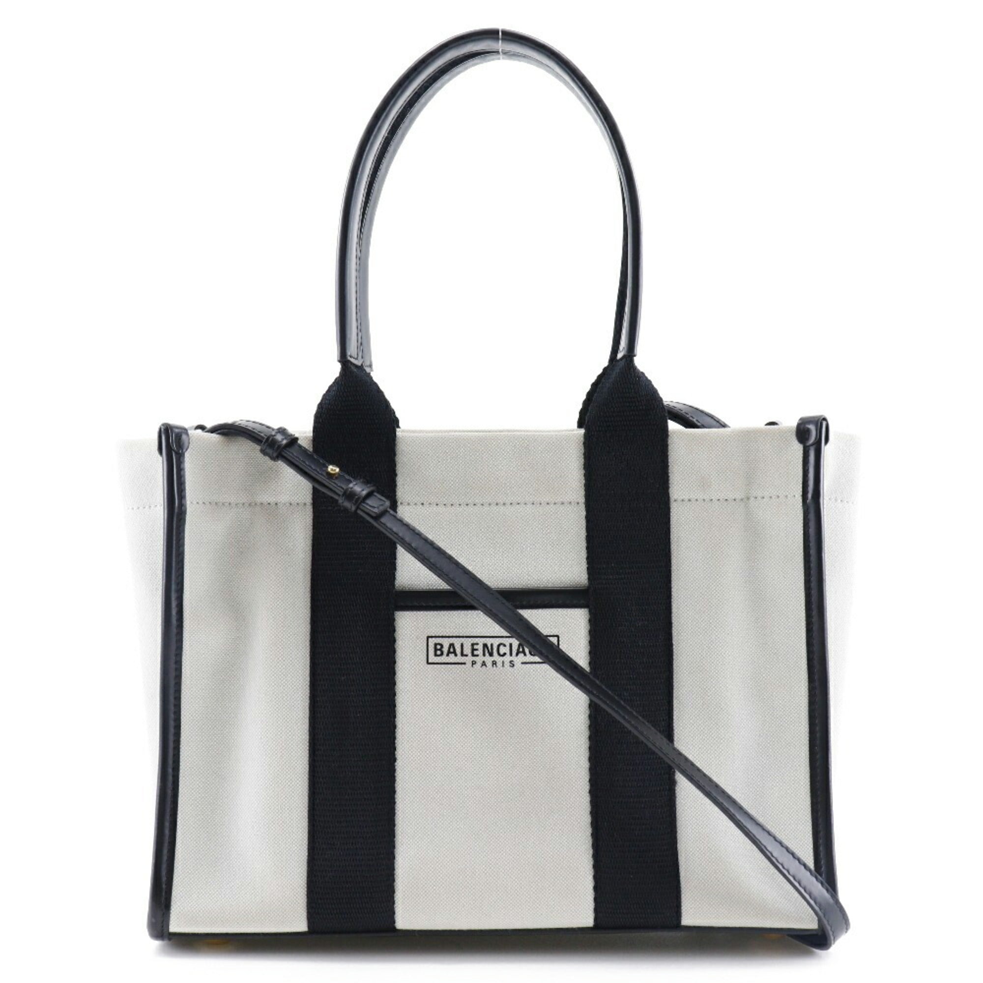 Balenciaga Black White Canvas Pouch Tote